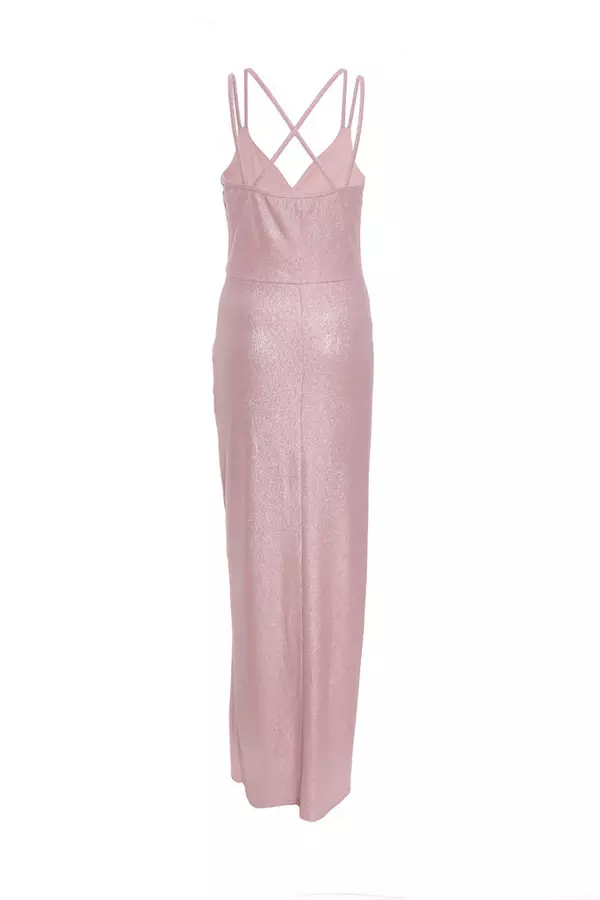 Pink Shimmer Ruched Maxi Dress 