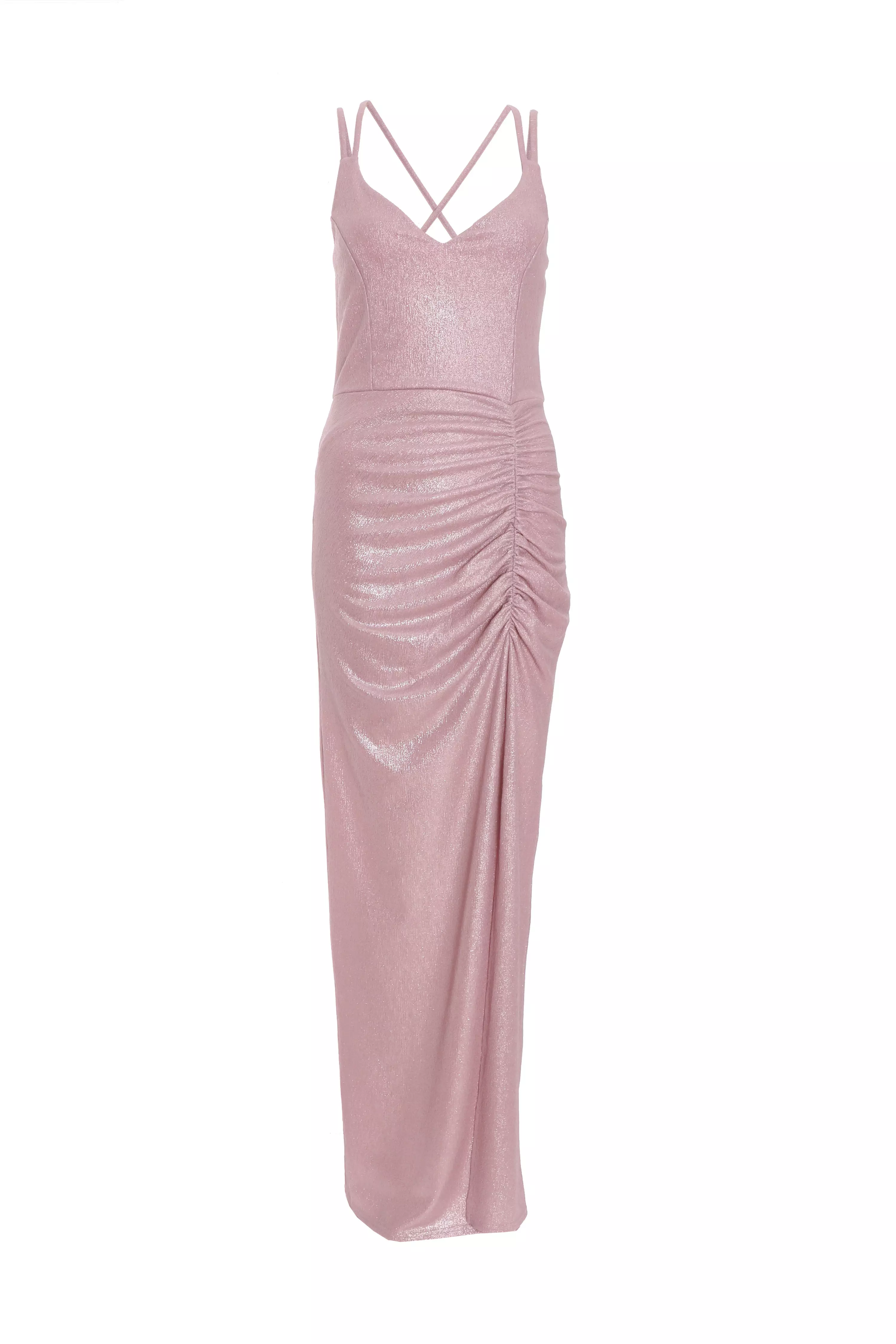 Pink Shimmer Ruched Maxi Dress 