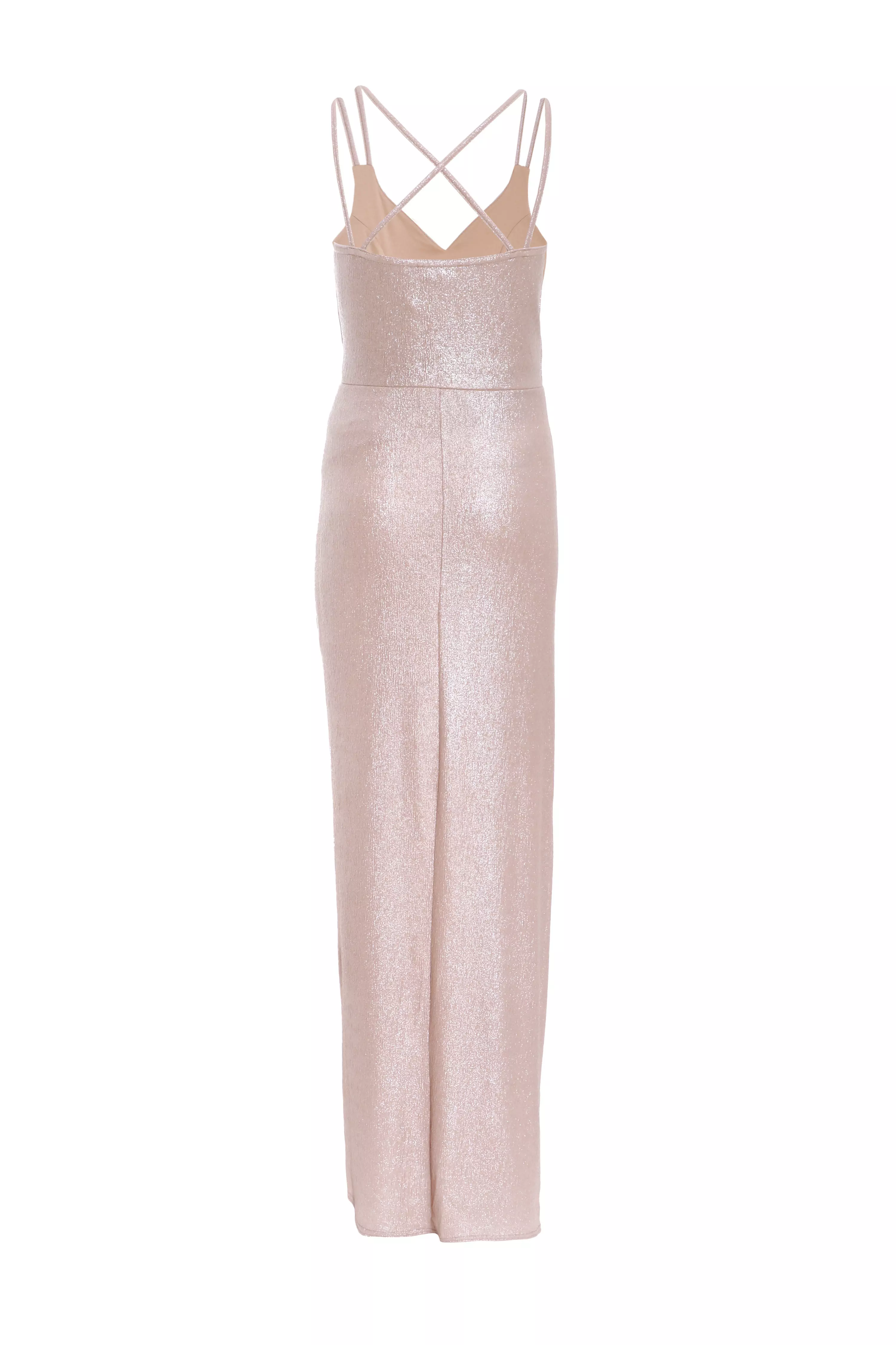 Champagne Shimmer Ruched Maxi Dress 