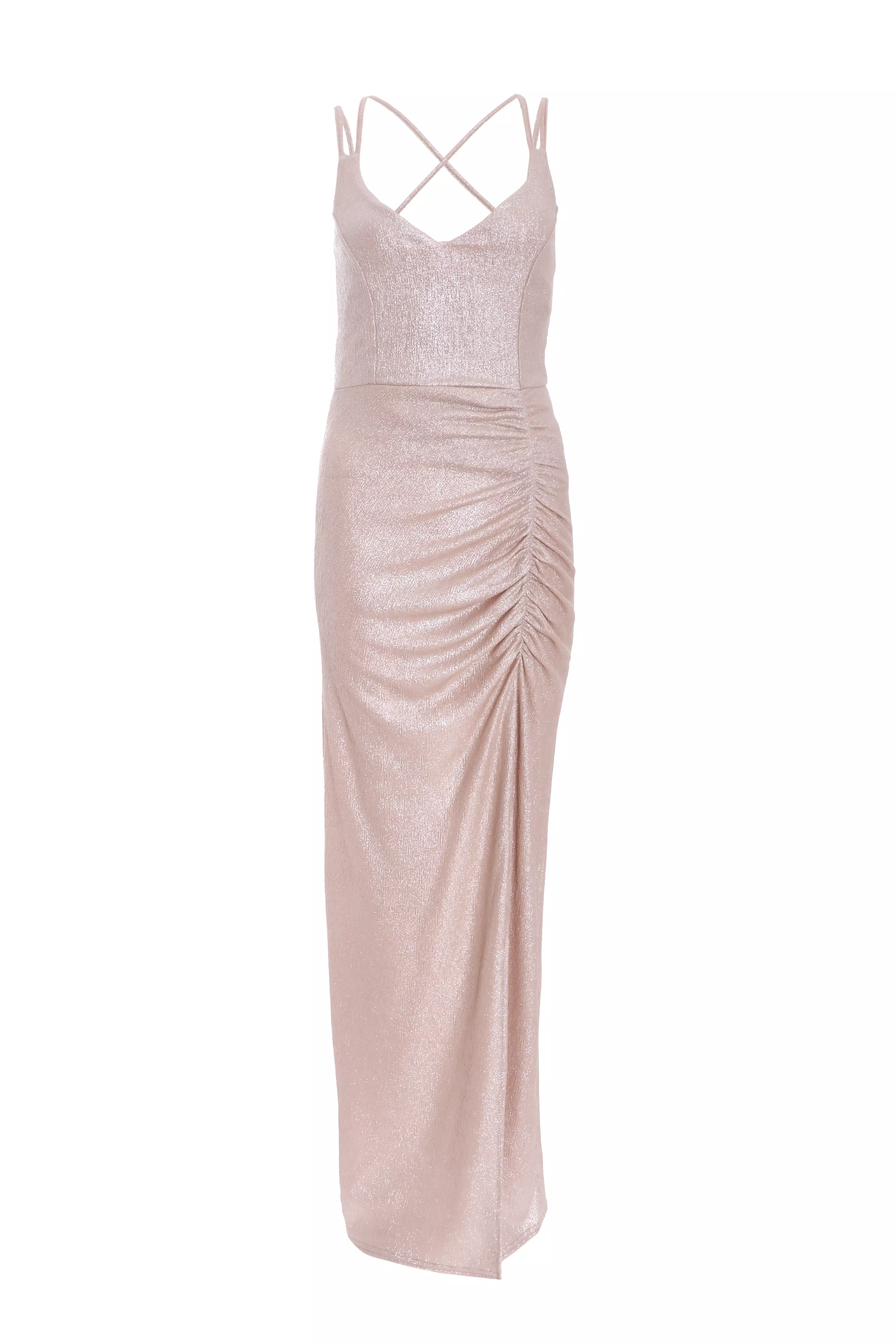 Champagne Shimmer Ruched Maxi Dress 