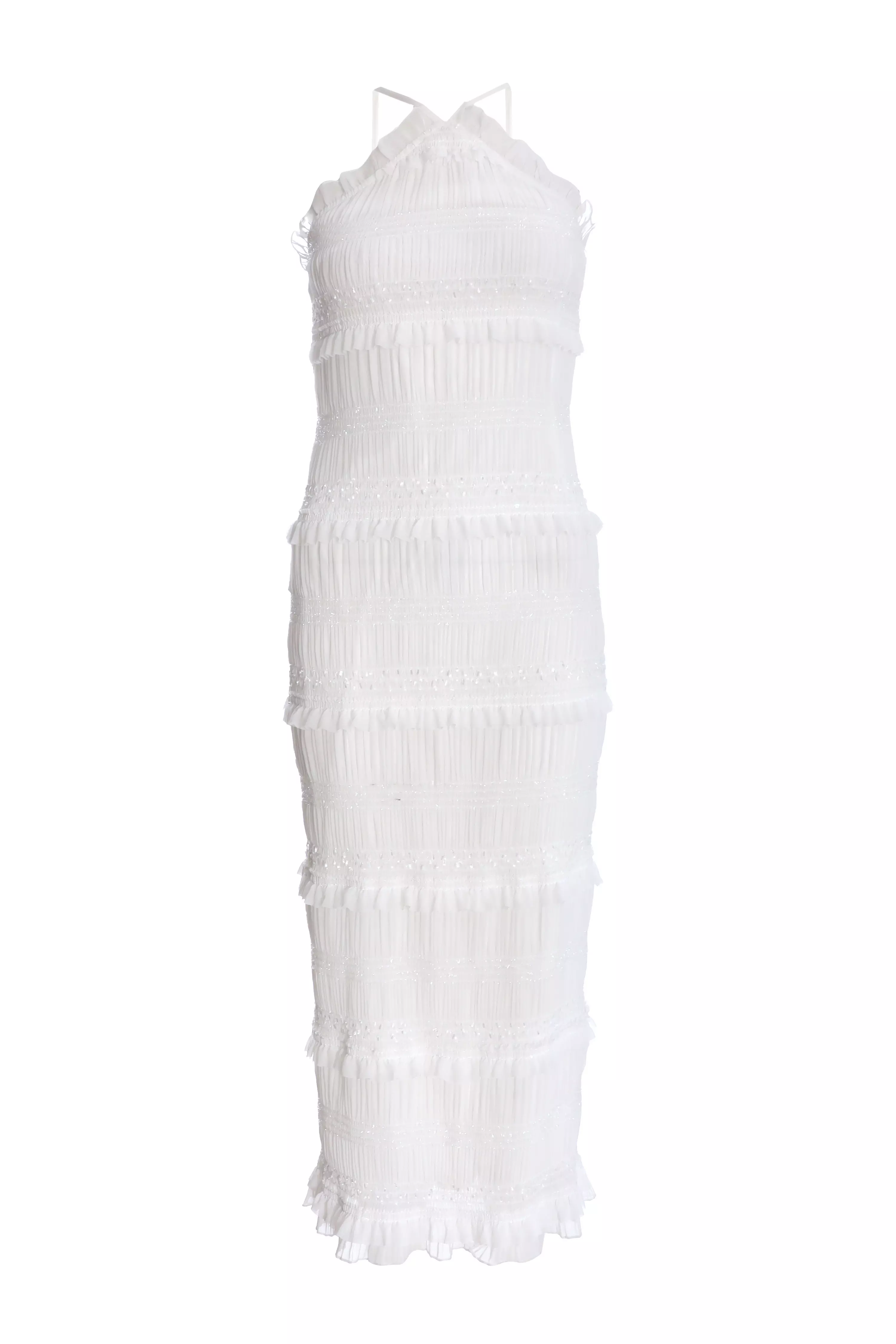 White Frill Halter Neck Midaxi Dress