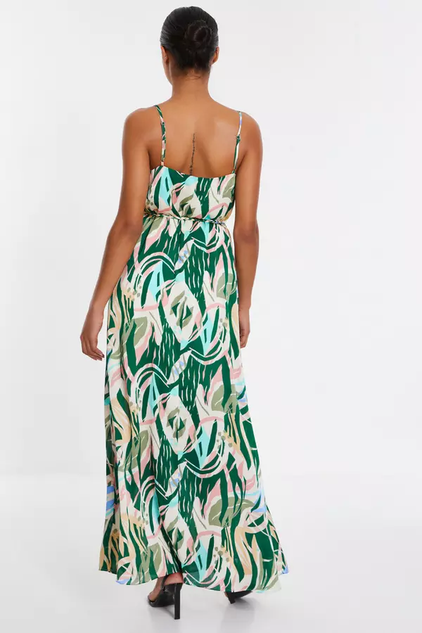Green Tropical Print Maxi Dress