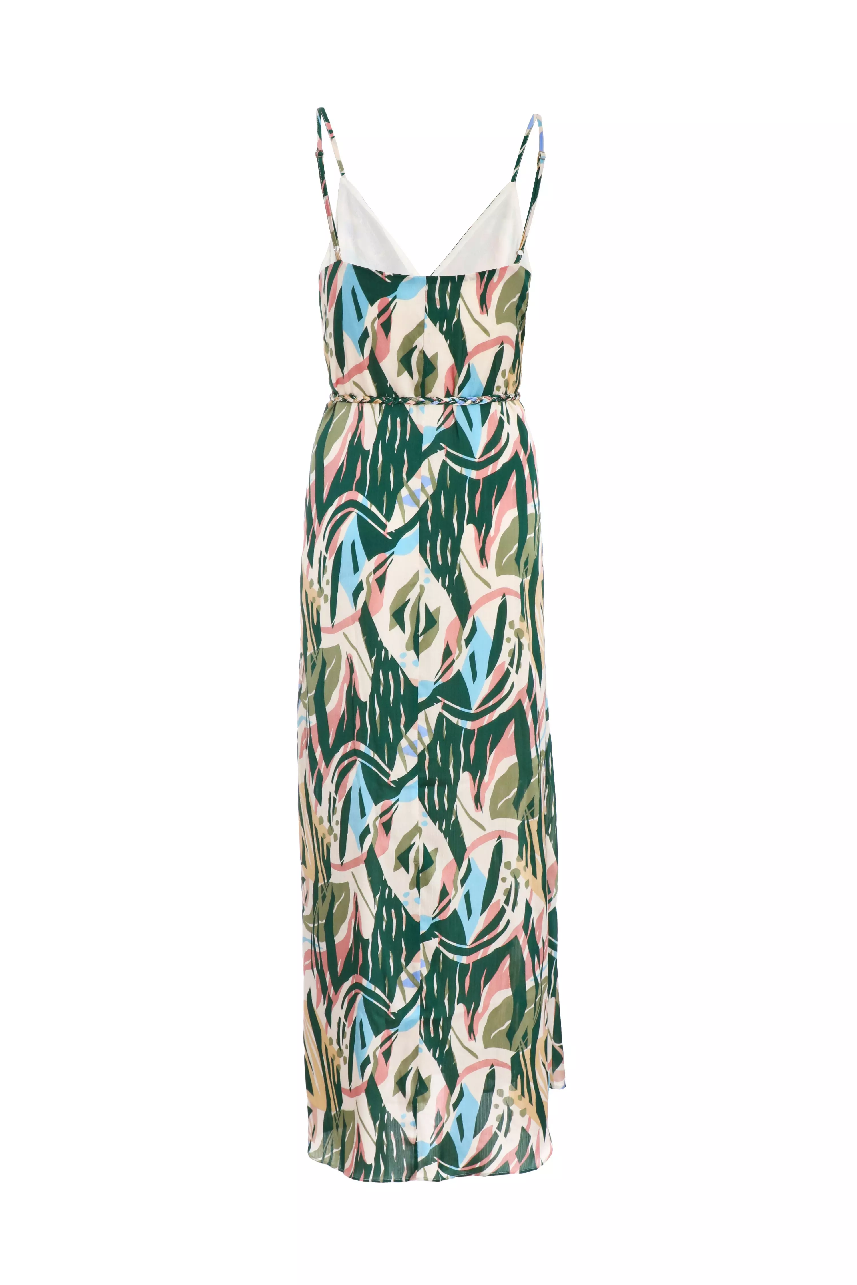 Green Tropical Print Maxi Dress