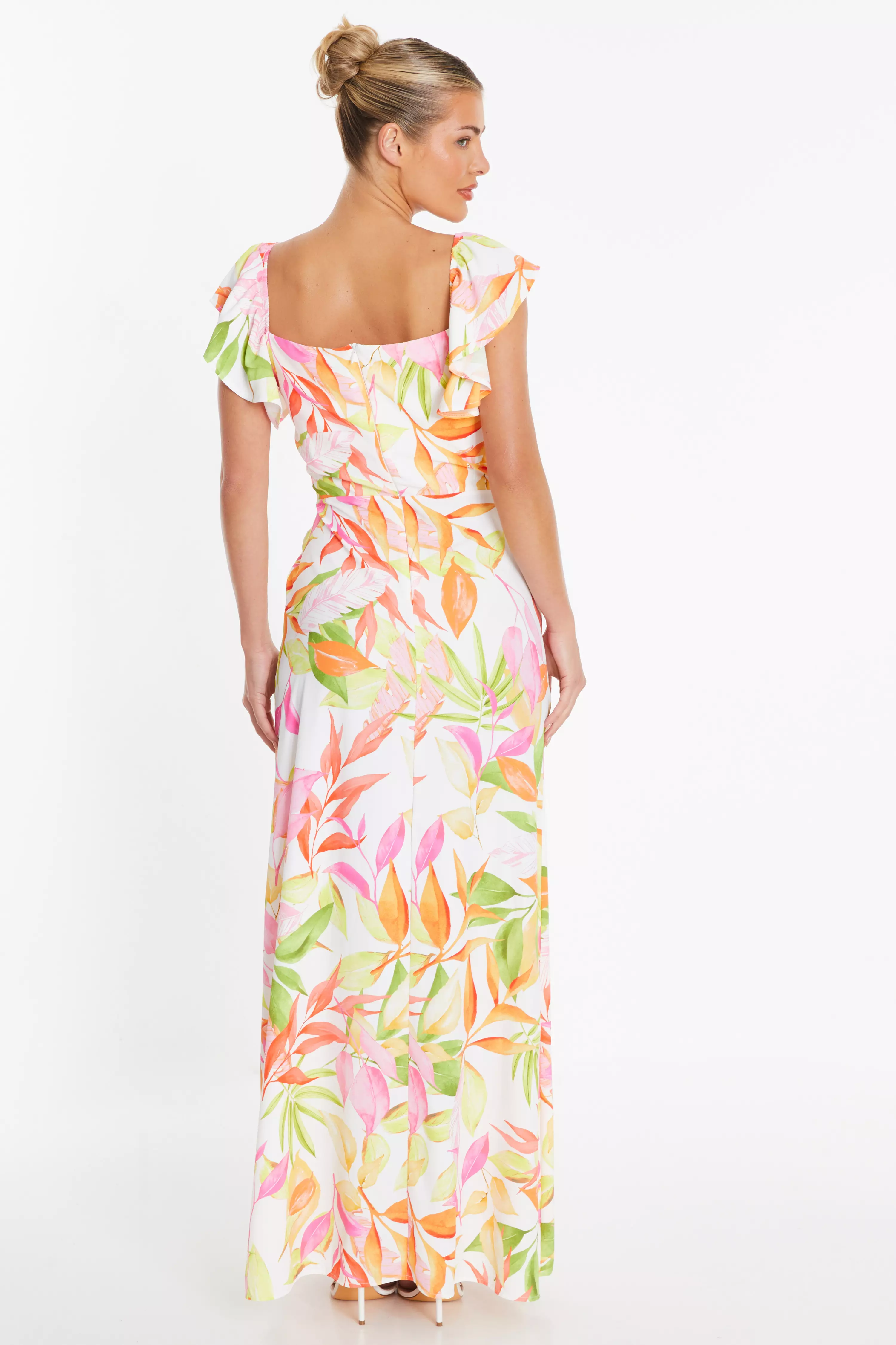 White Tropical Print Maxi Dress