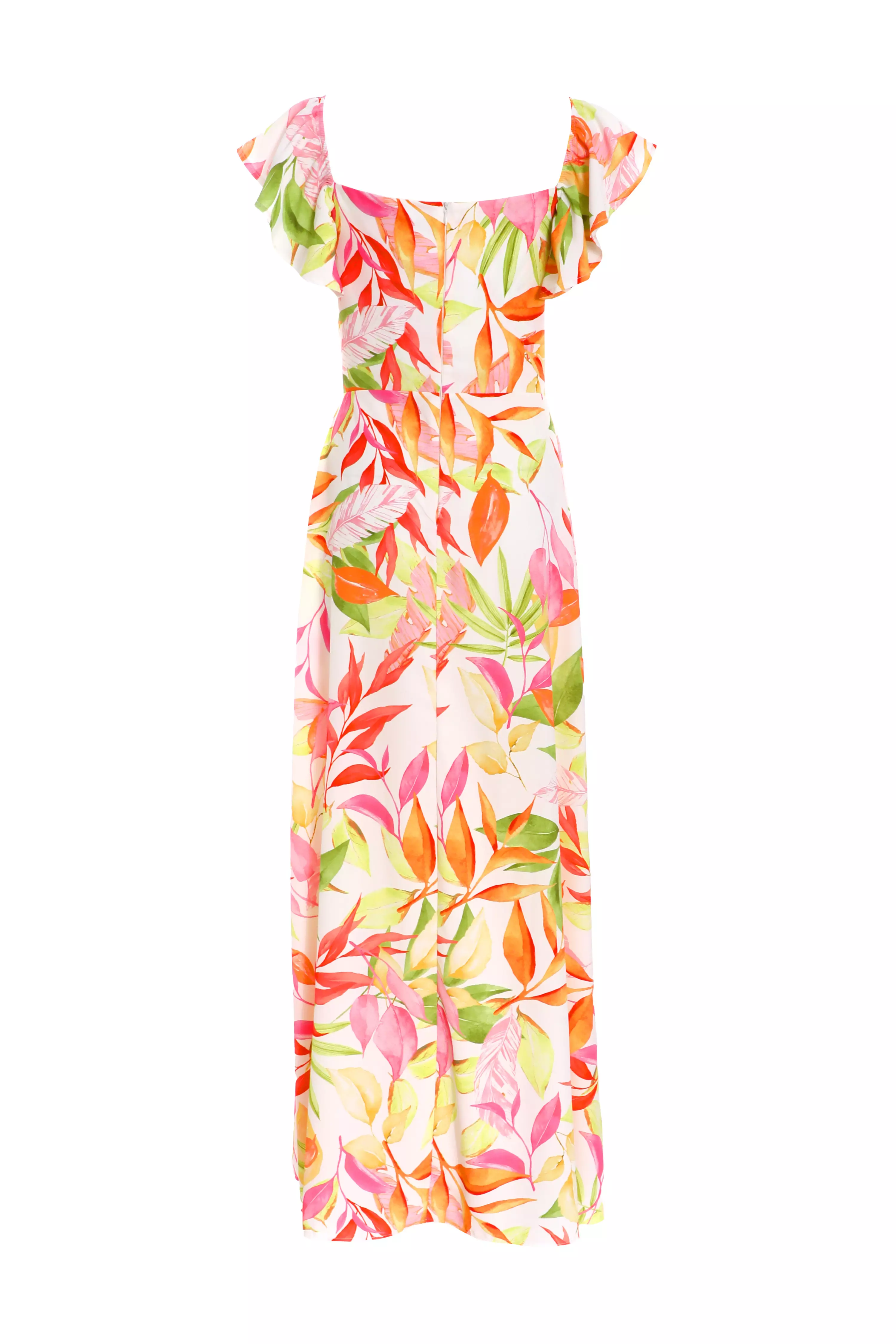 White Tropical Print Maxi Dress