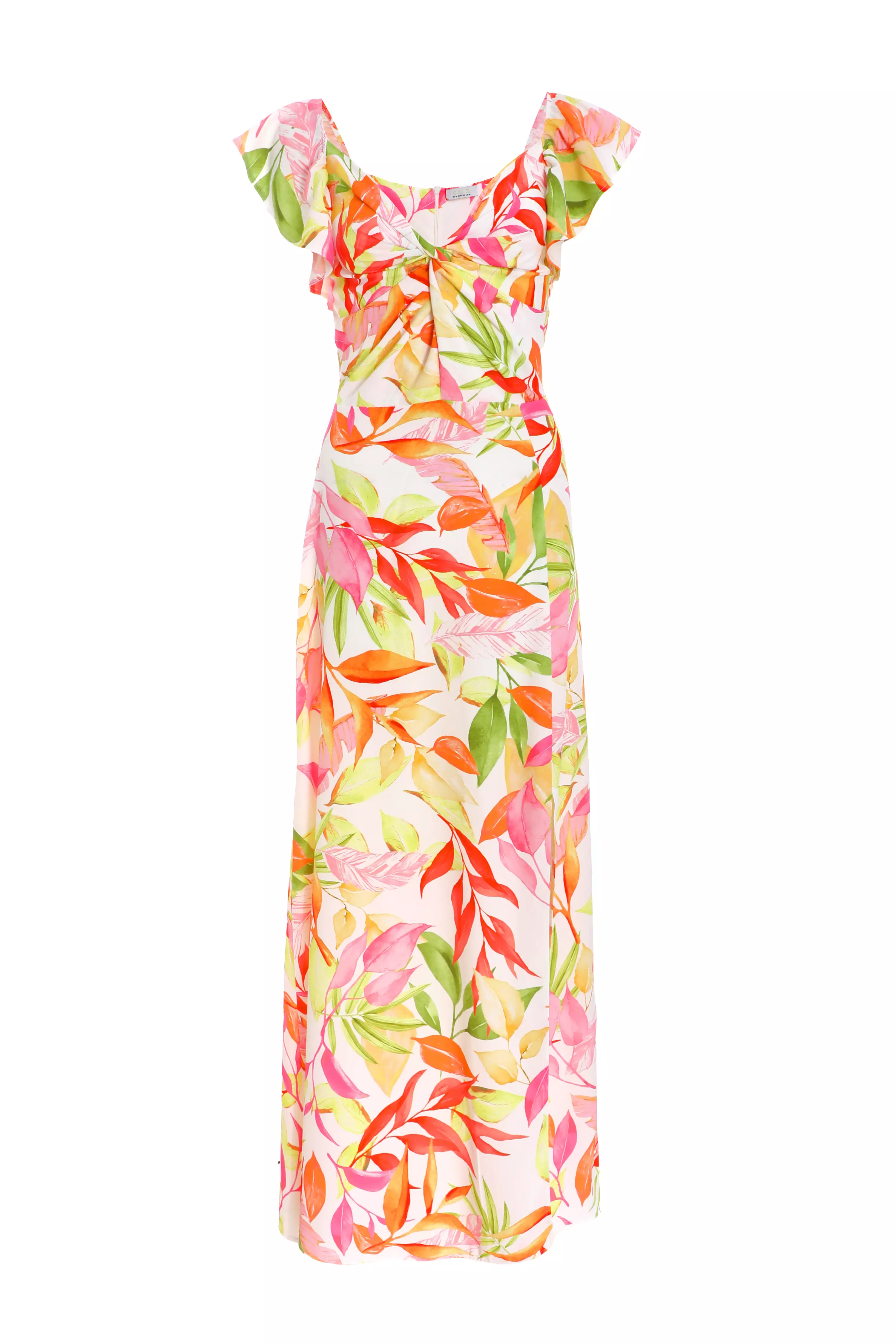 White Tropical Print Maxi Dress