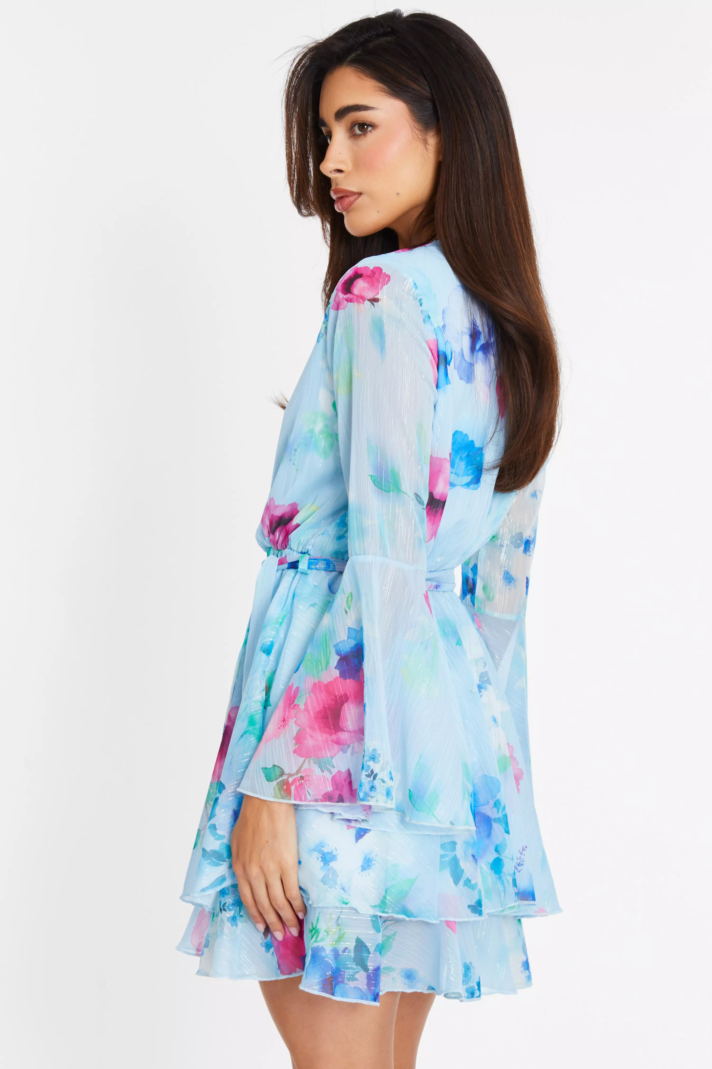 Blue Floral Chiffon Playsuit