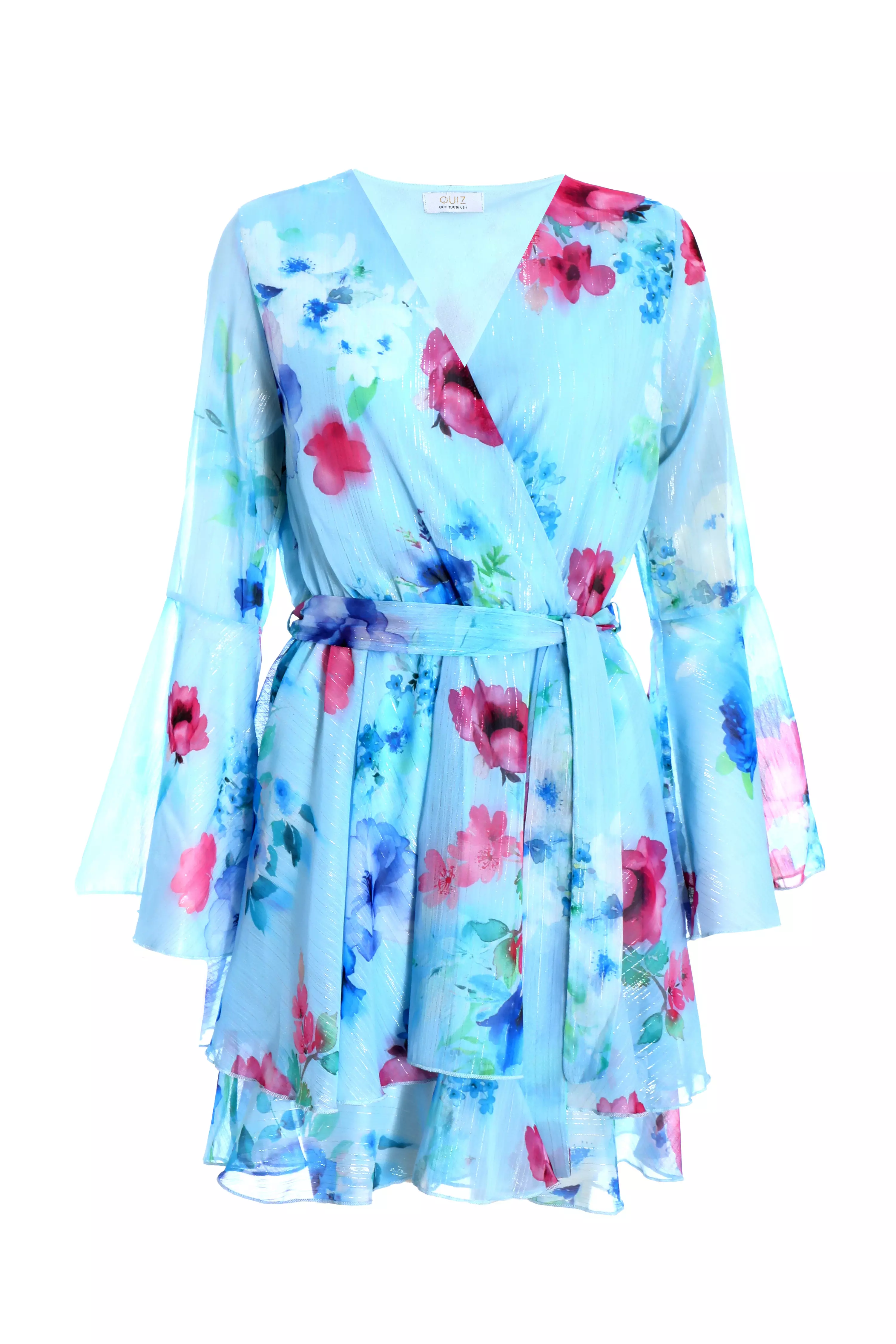 Blue Floral Chiffon Skater Dress