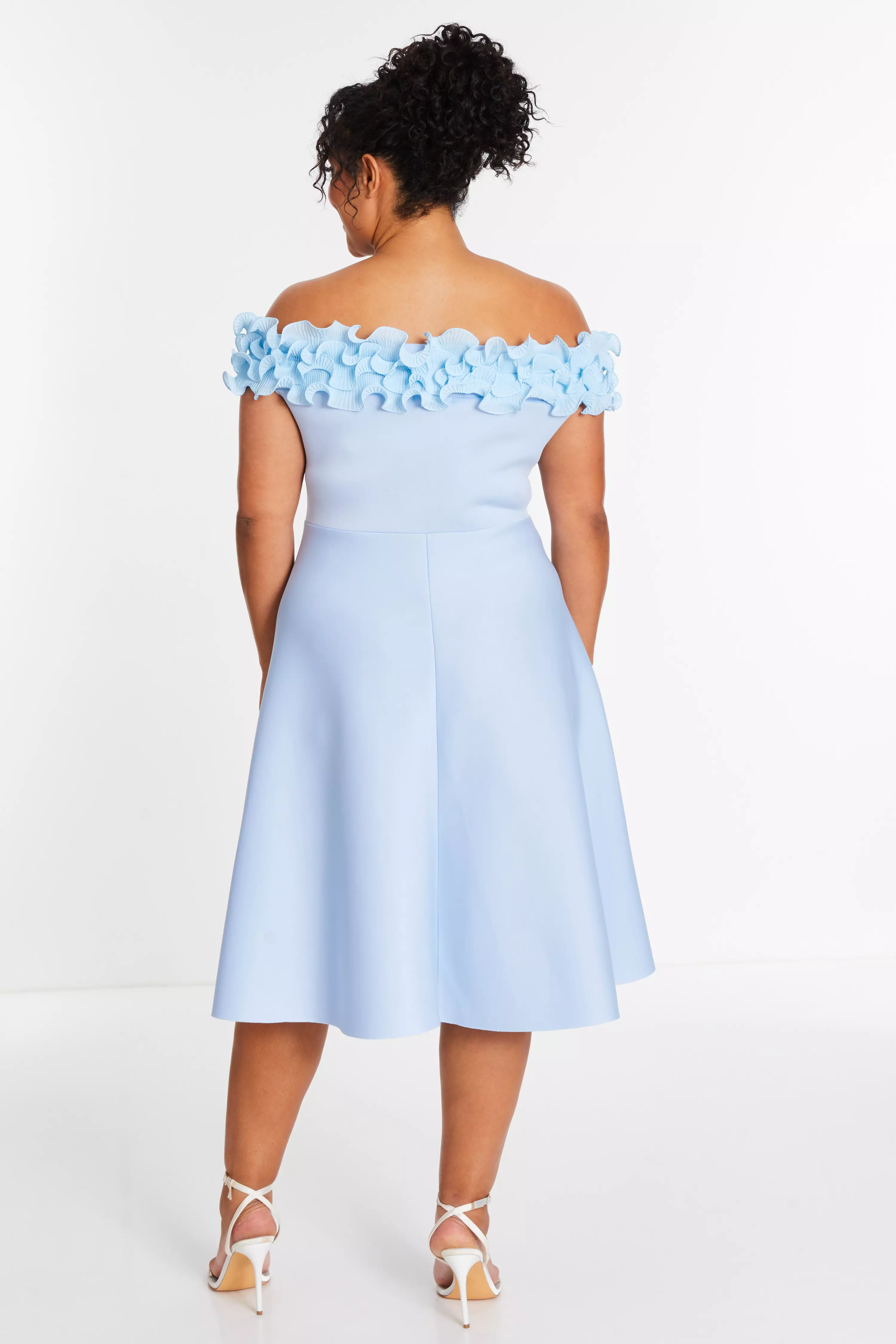 Curve Blue Bardot Ruffle Skater Midi Dress