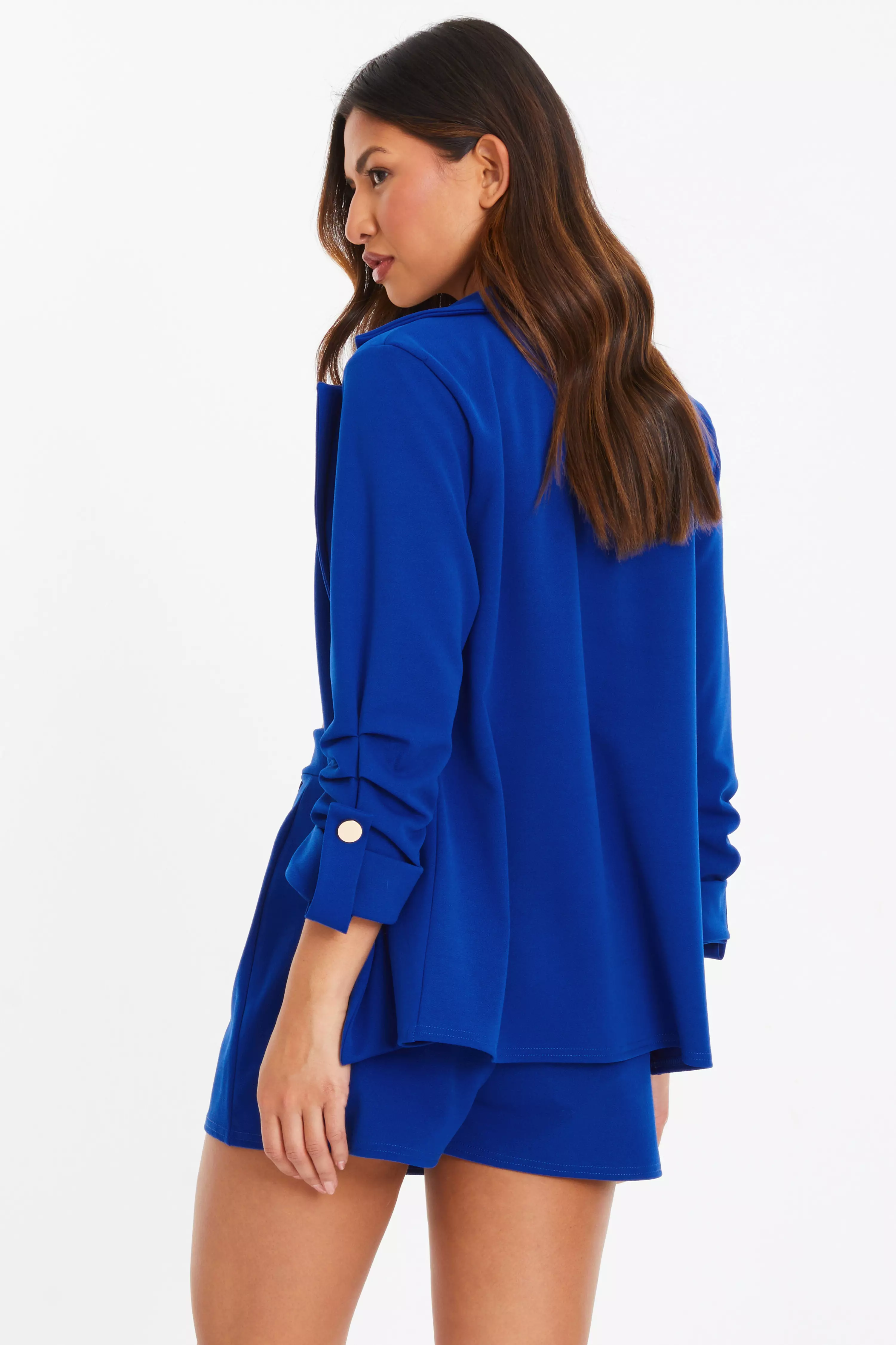 Royal Blue Ruched Sleeve Tailored Blazer