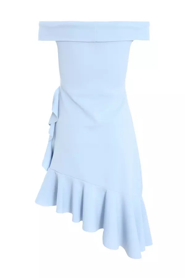 Light Blue Frill Bardot Mini Dress