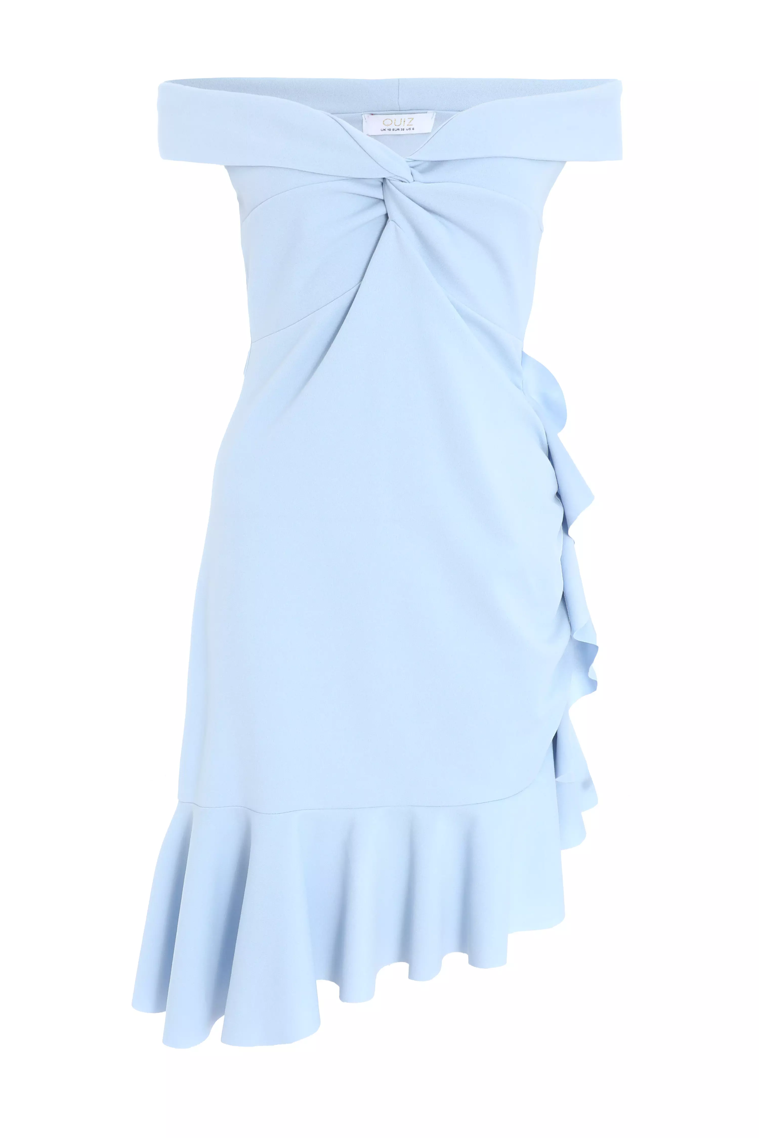 Light Blue Frill Bardot Mini Dress