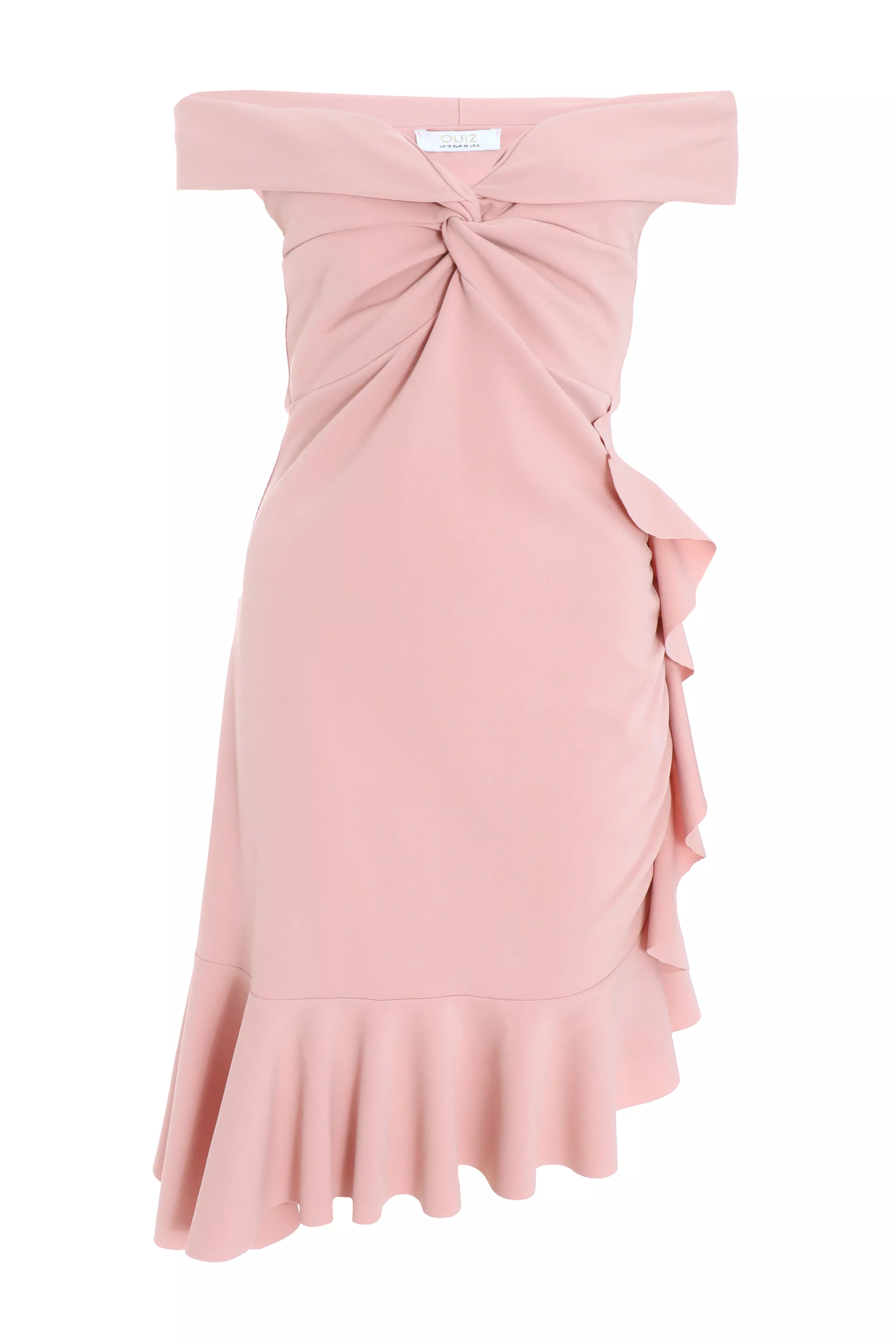 Light Pink Frill Bardot Mini Dress