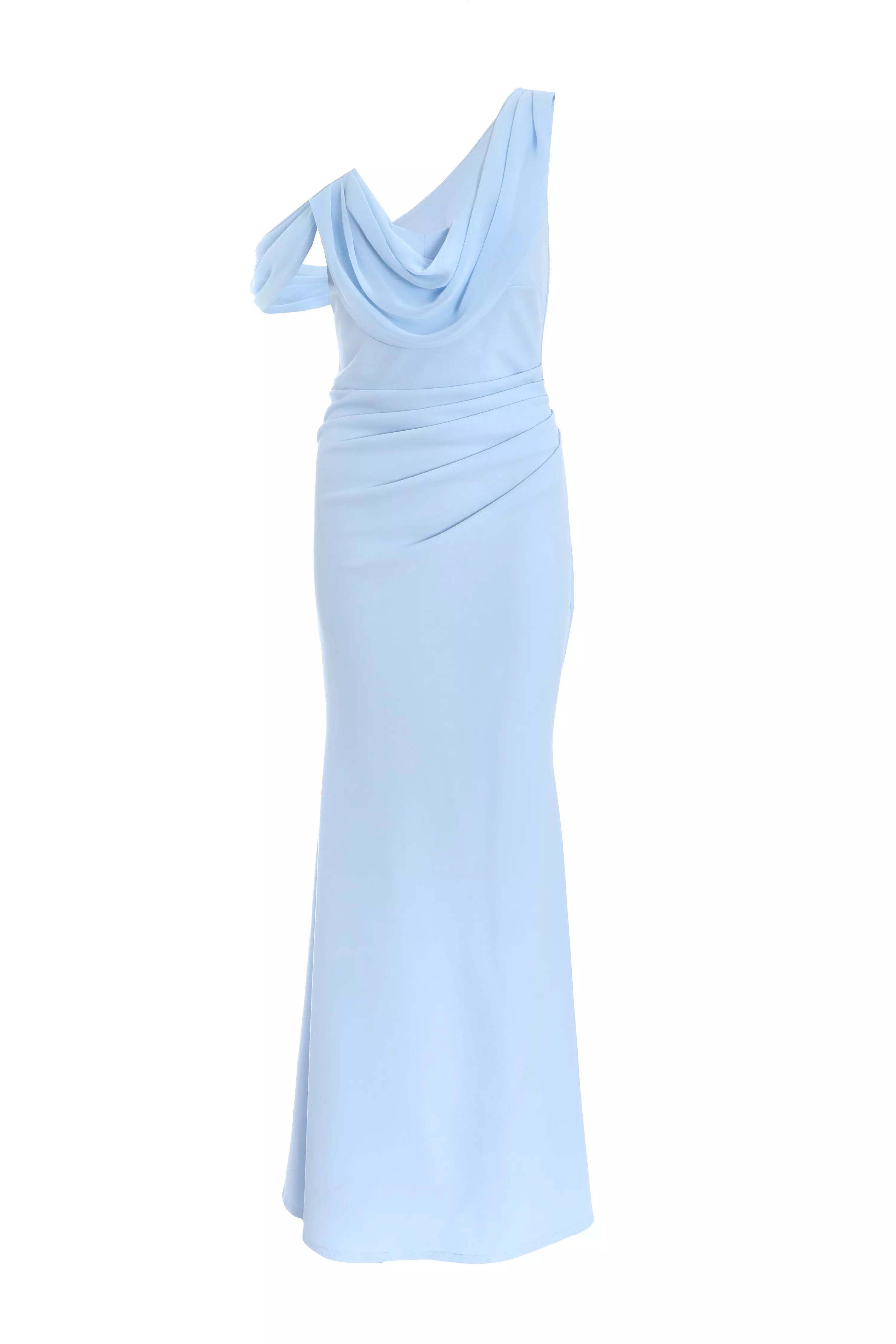 Blue Asymmetric Cowl Neck Maxi Dress