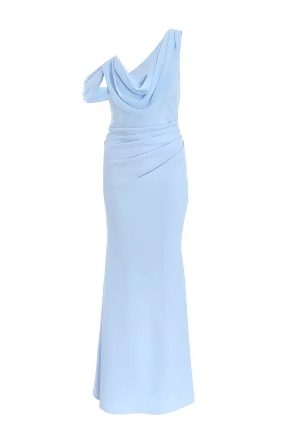 Blue Asymmetric Cowl Neck Maxi Dress