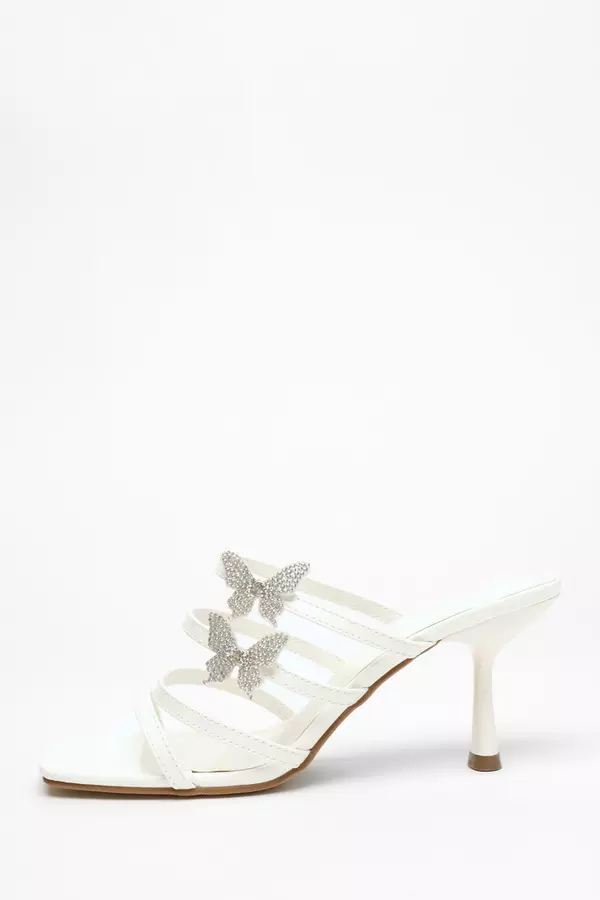 White Diamante Butterfly Mule Sandals
