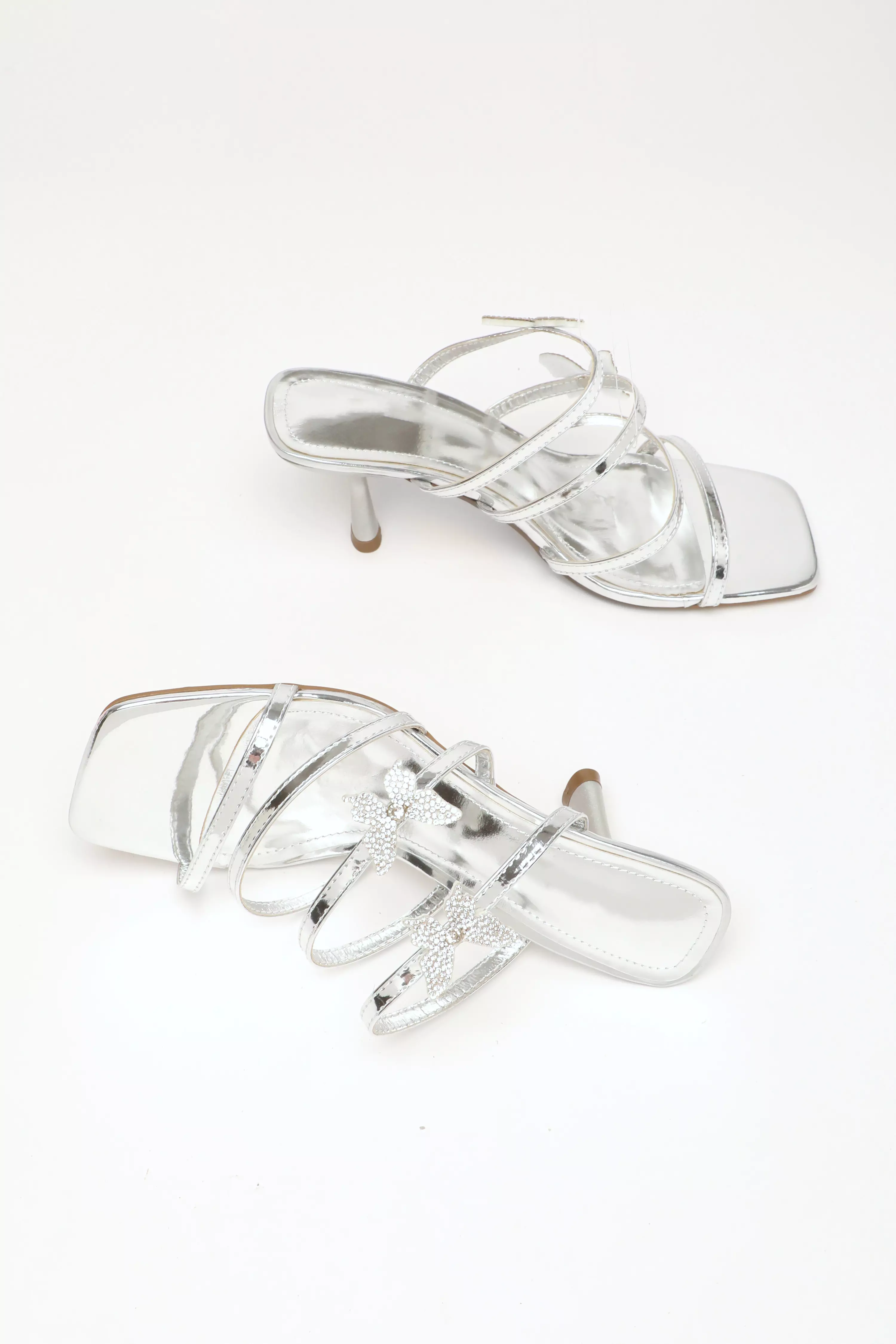 Silver Diamante Butterfly Mule Sandals