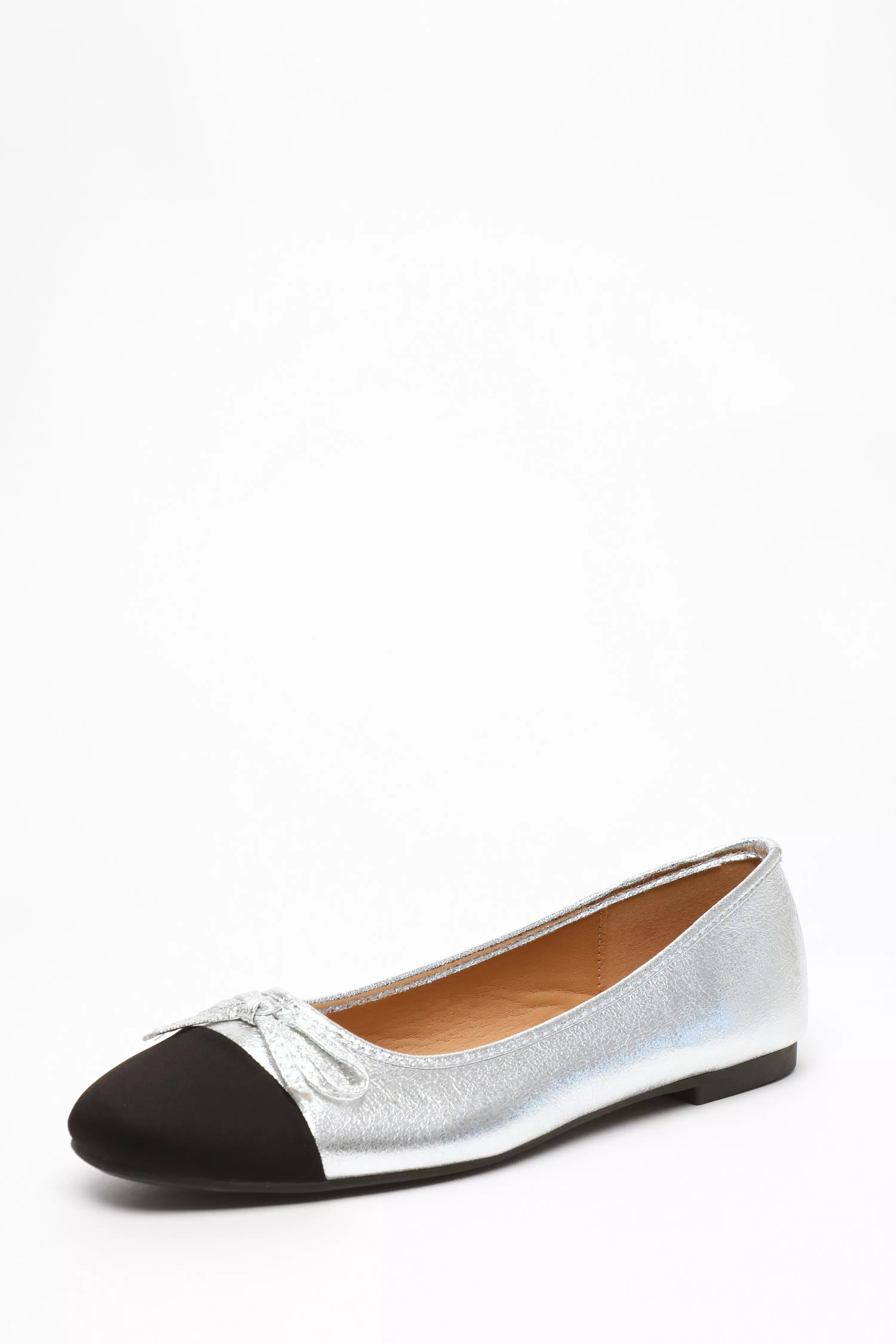 Silver Faux Leather Flat Pumps