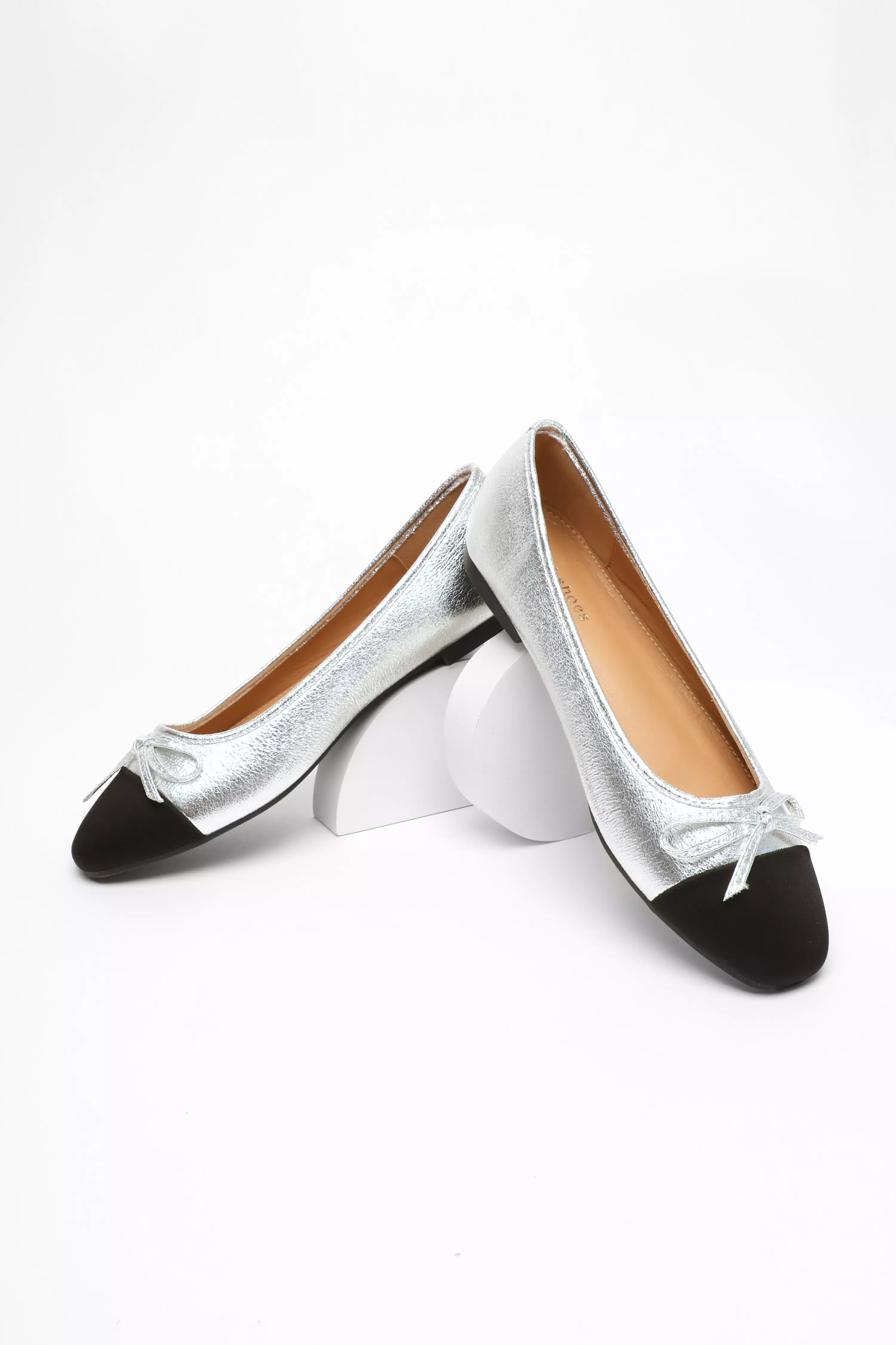 Silver Faux Leather Flat Pumps