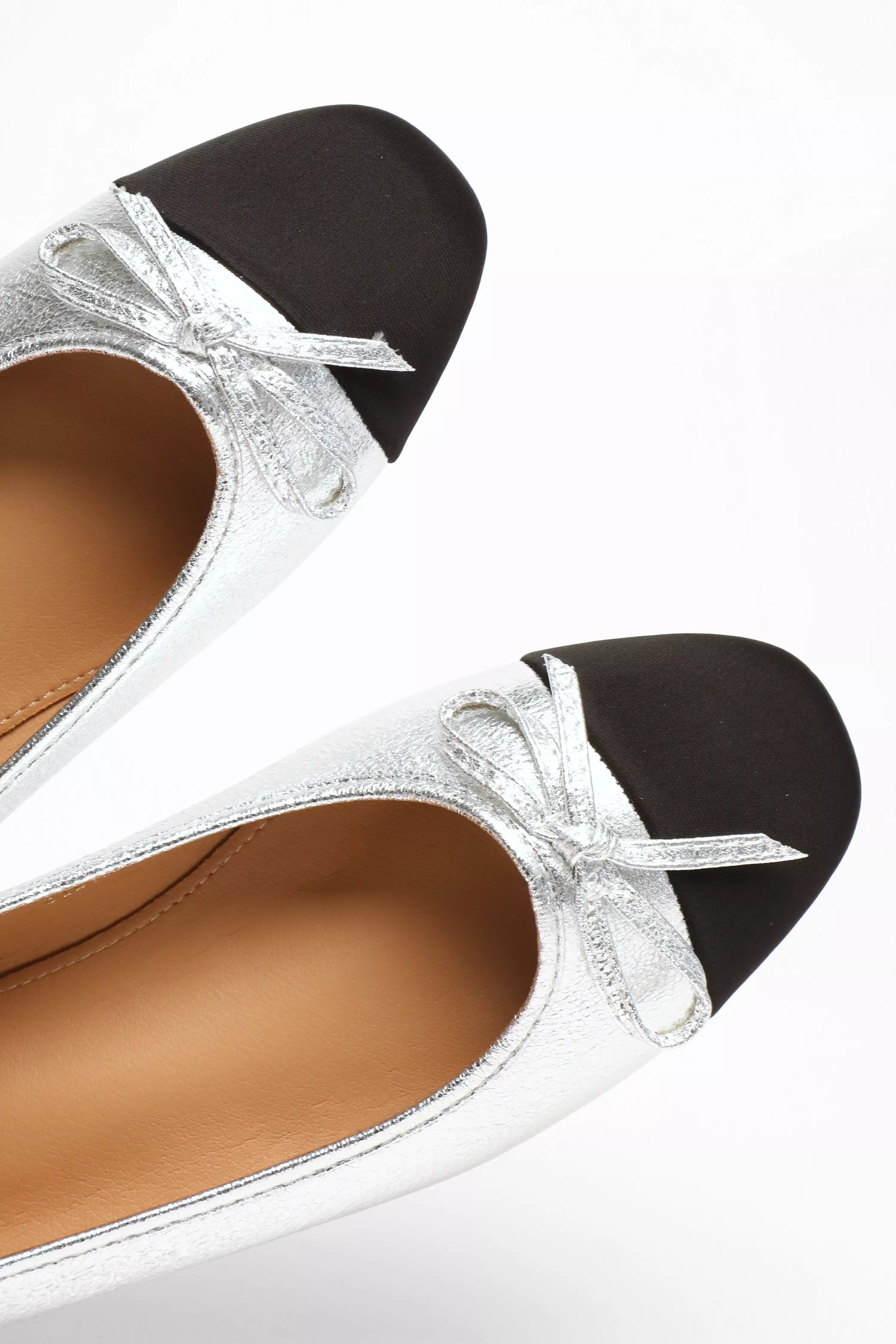 Silver Faux Leather Flat Pumps