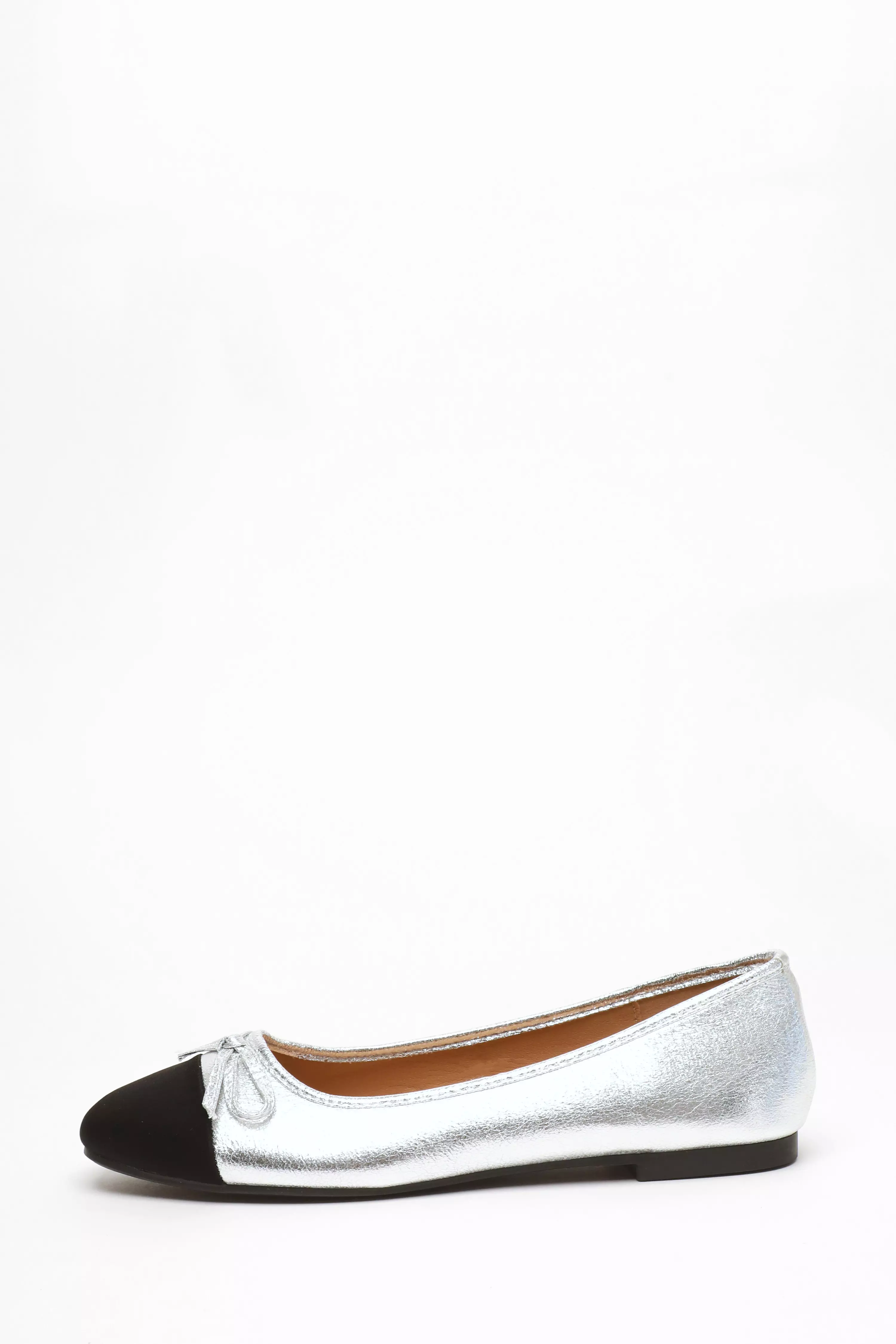 Silver Faux Leather Flat Pumps