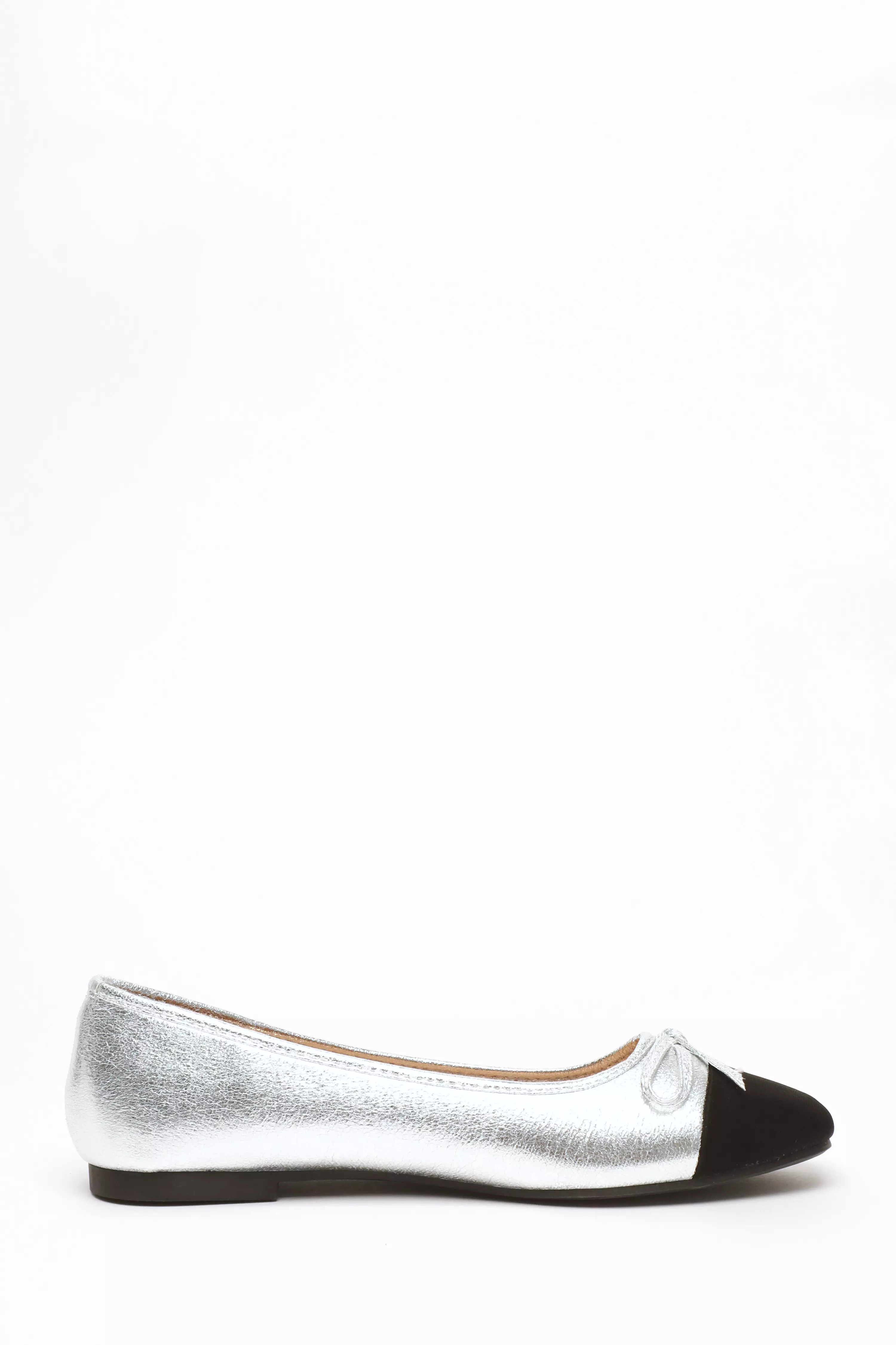 Silver Faux Leather Flat Pumps