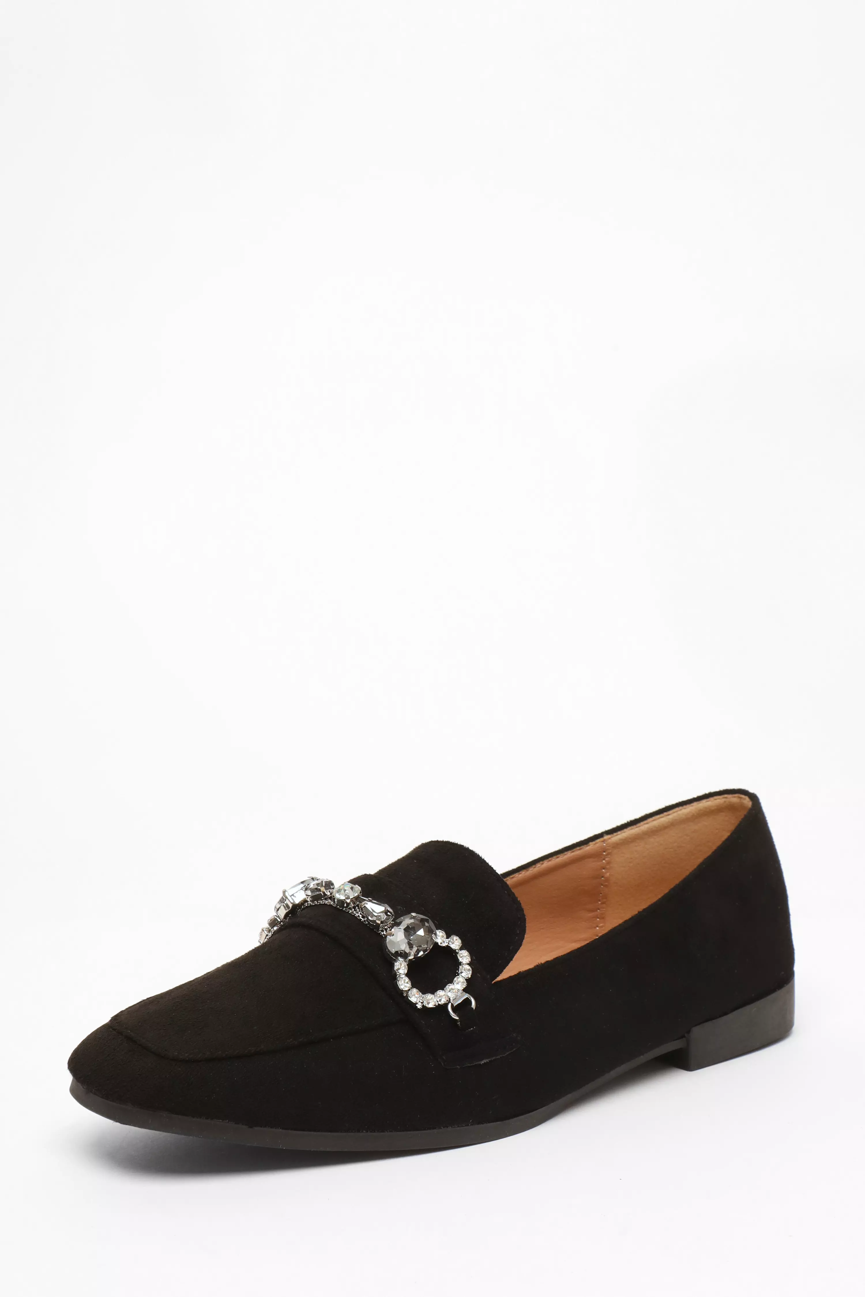 Black Faux Suede Embellished Flat Loafer