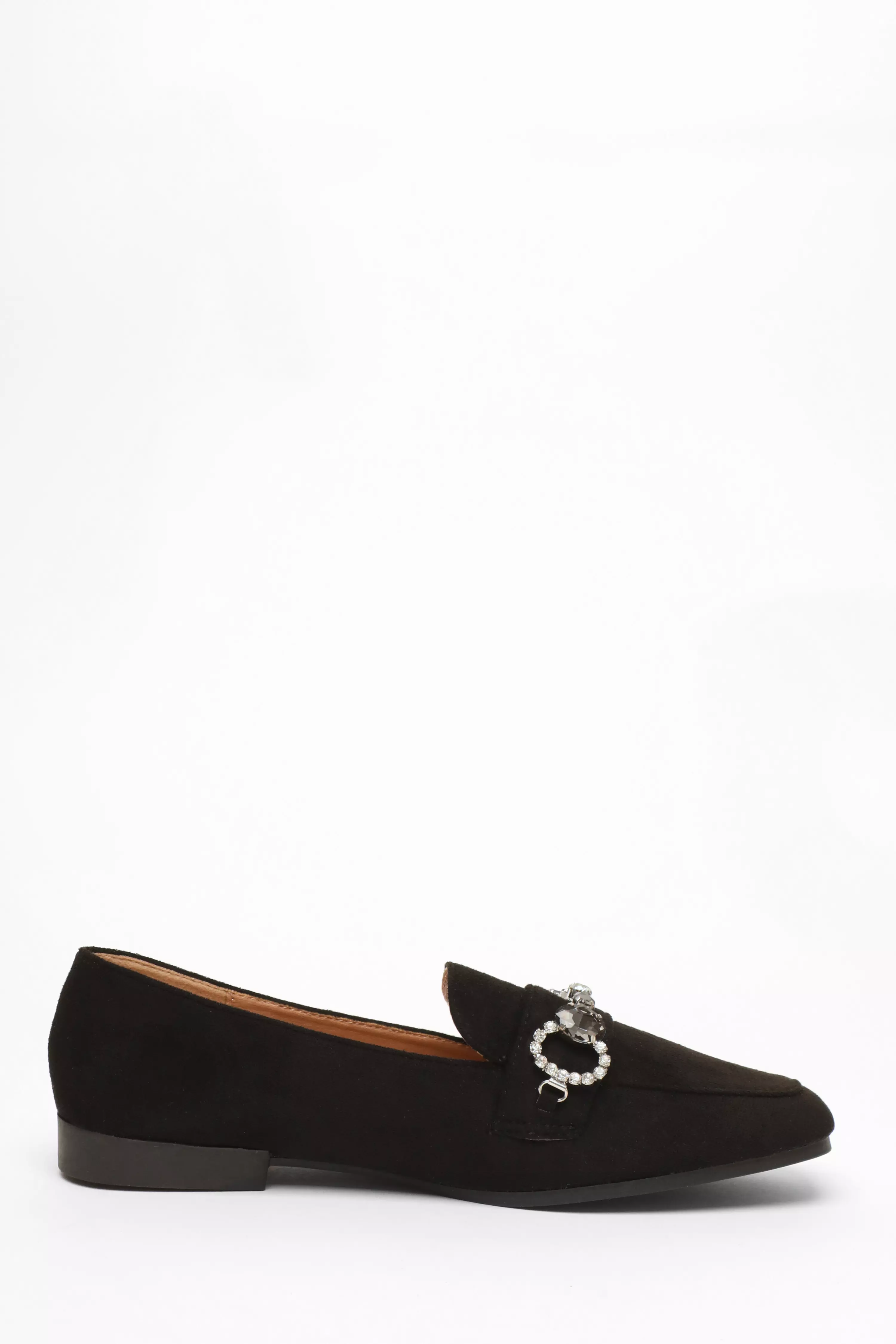 Black Faux Suede Embellished Flat Loafer