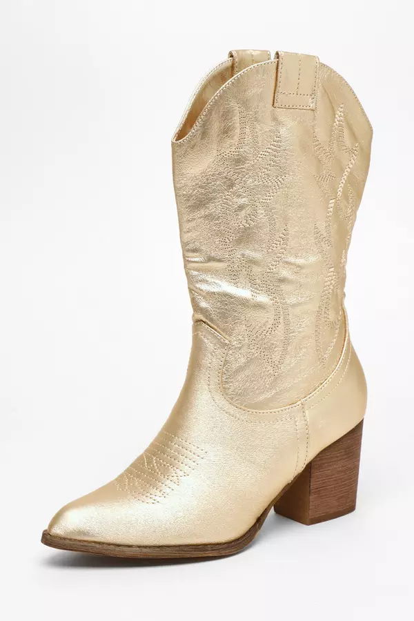 Gold Foil Western Ankle Boots