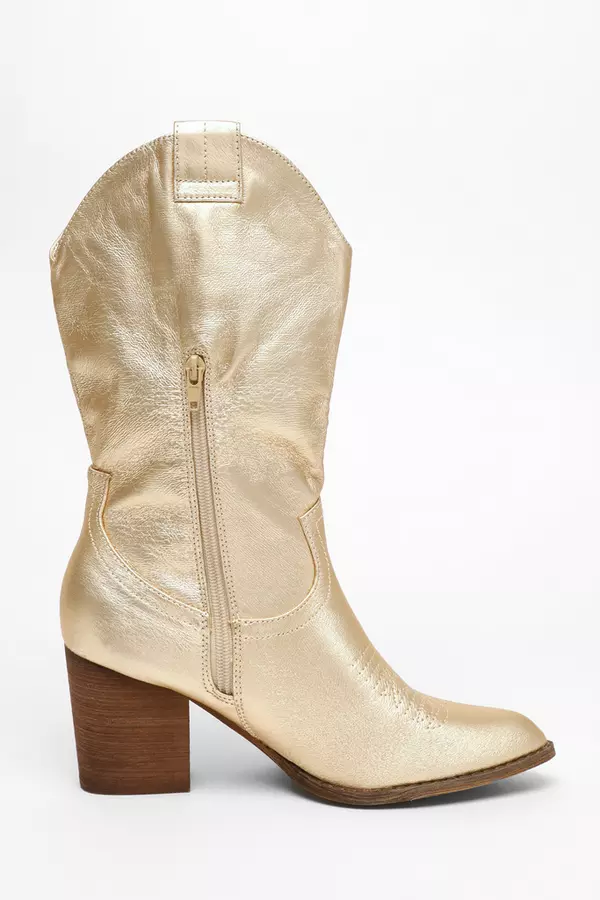 Gold Foil Western Ankle Boots