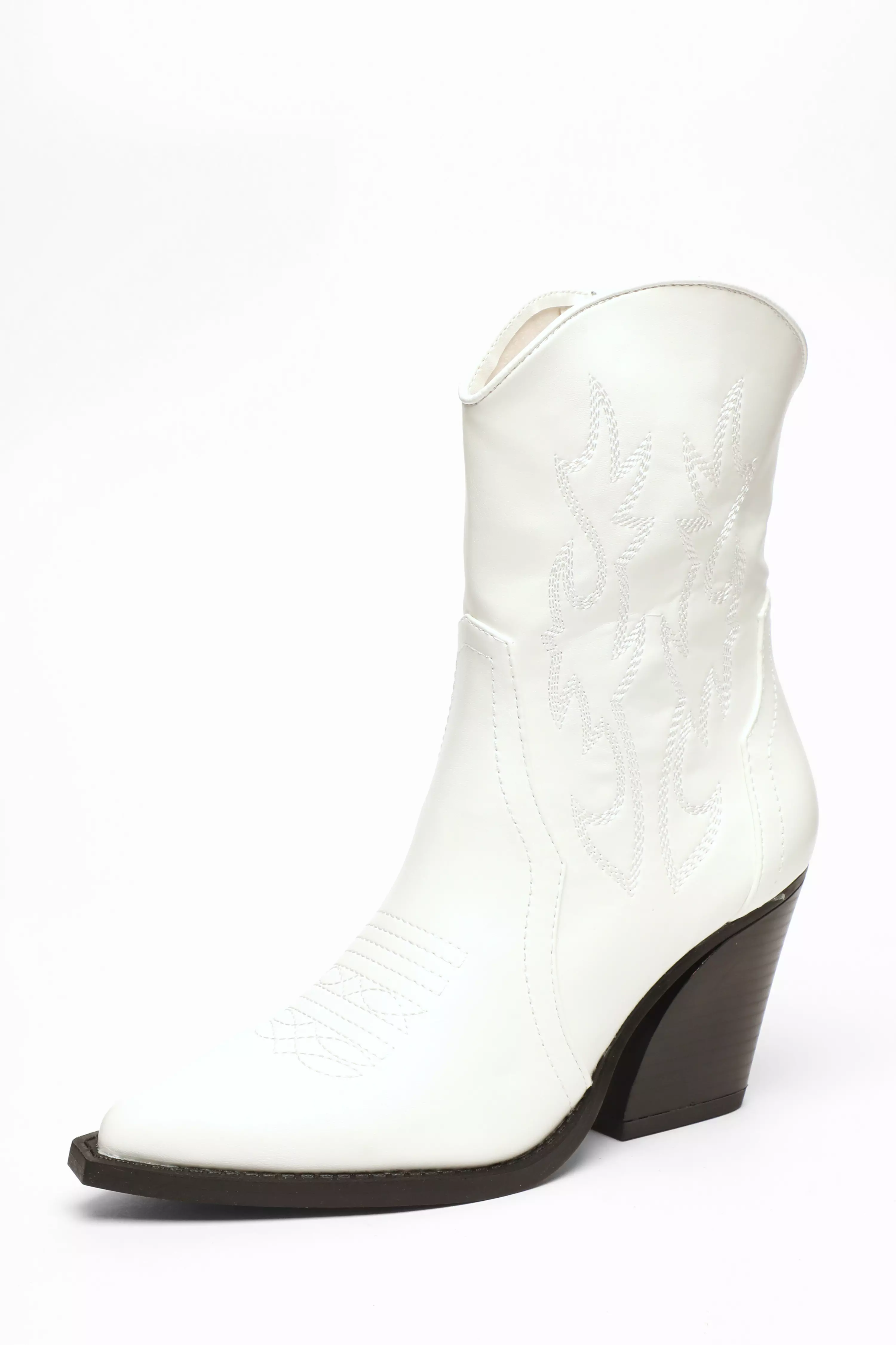 White Faux Leather Western Ankle Boots