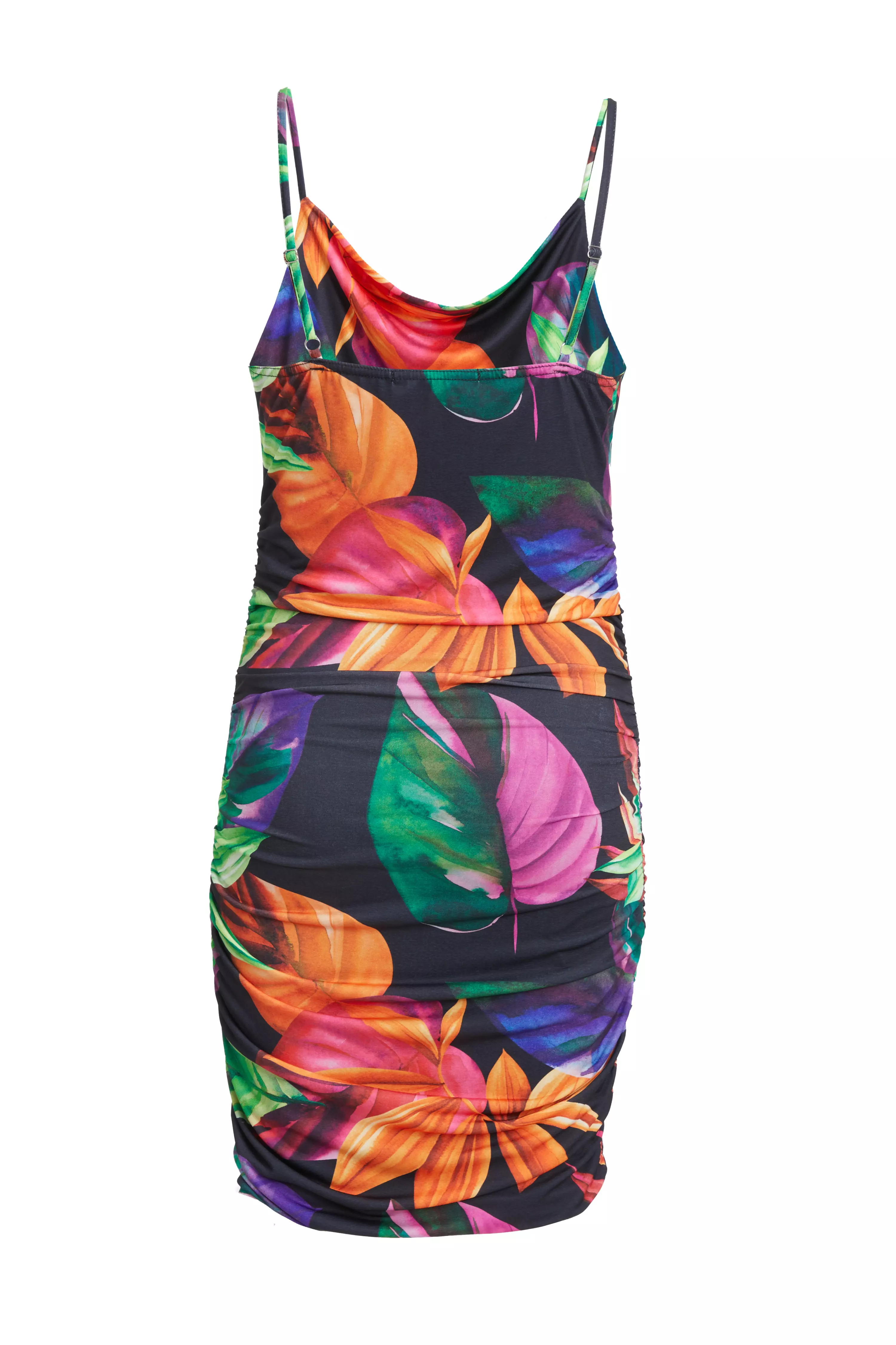 Black Tropical Print Mini Dress