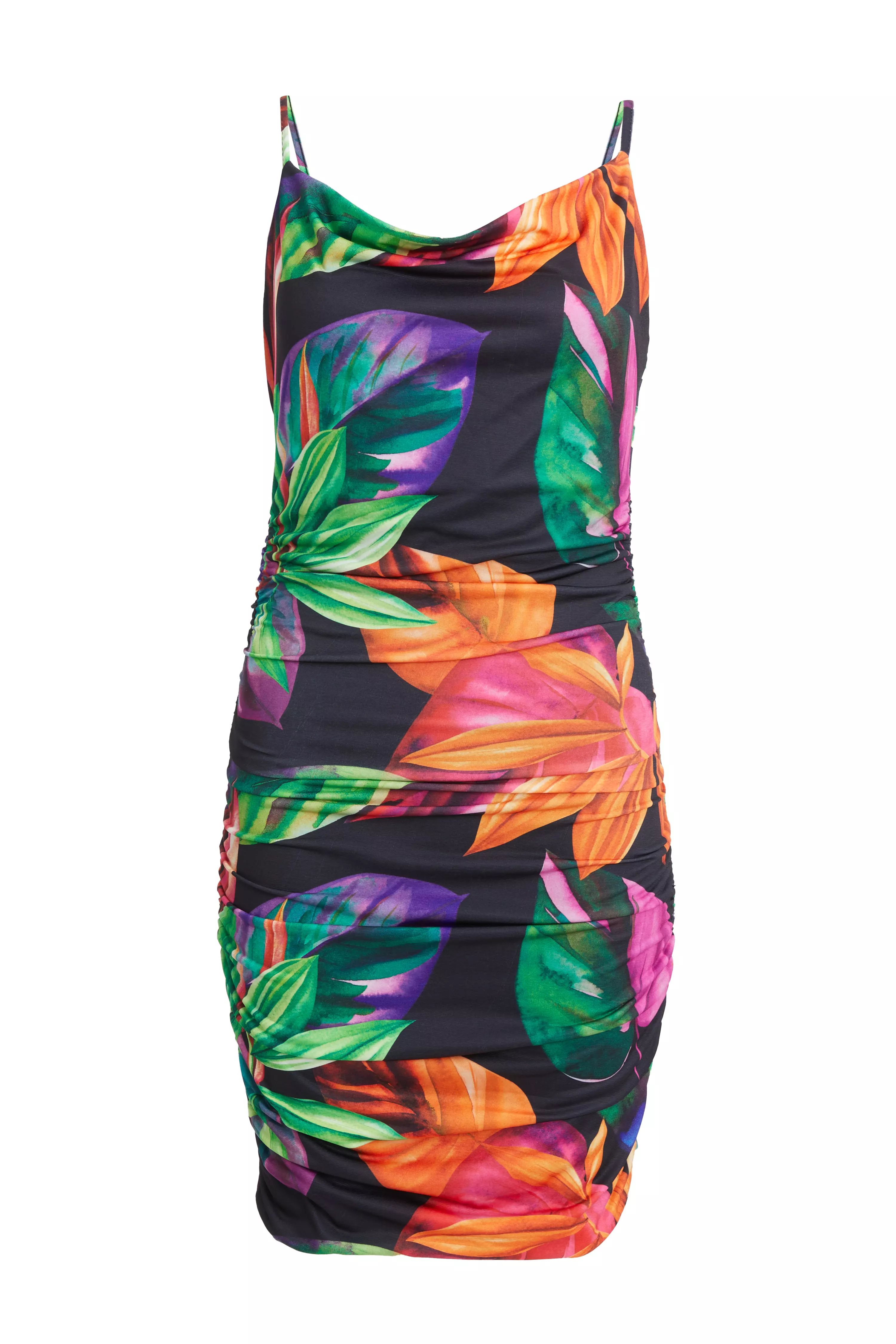 Black Tropical Print Mini Dress