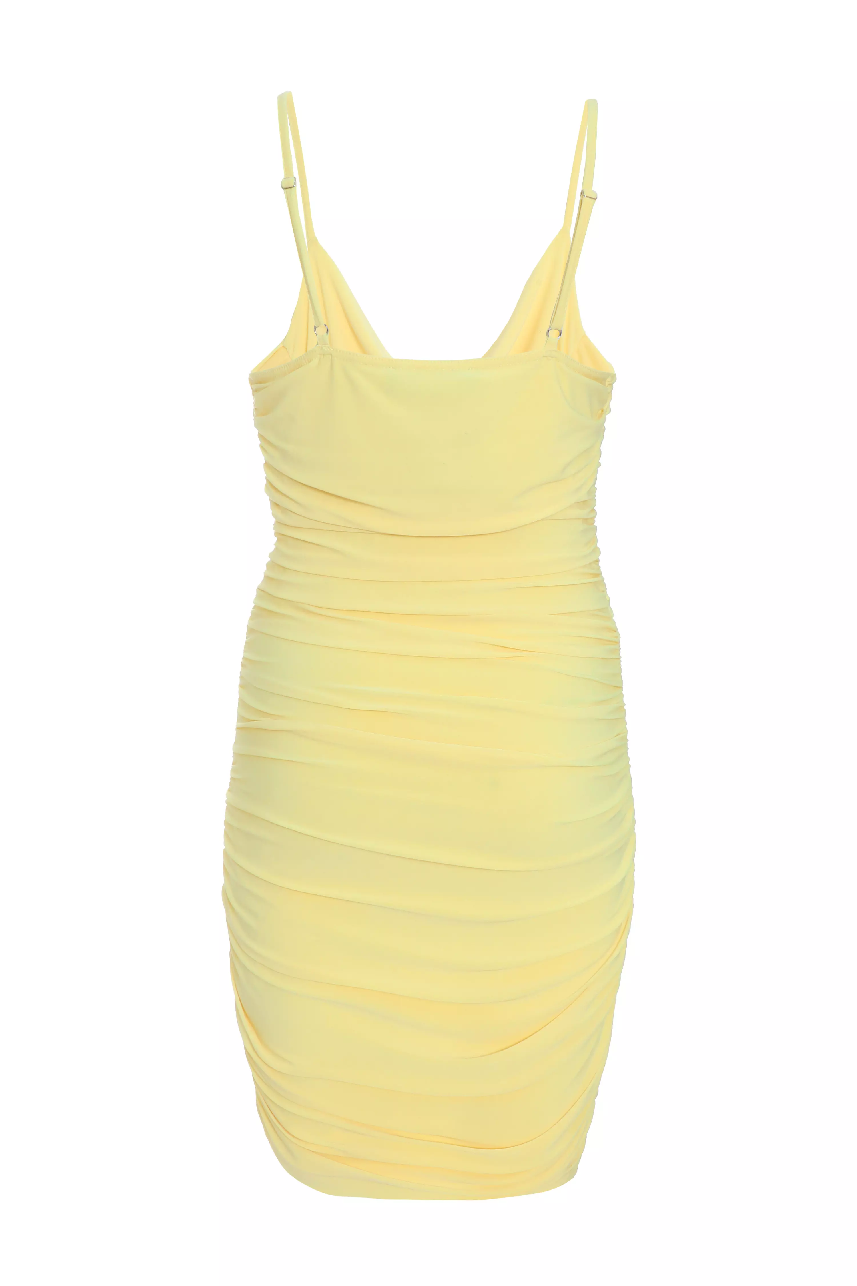 Yellow Ruched Bodycon Mini Dress