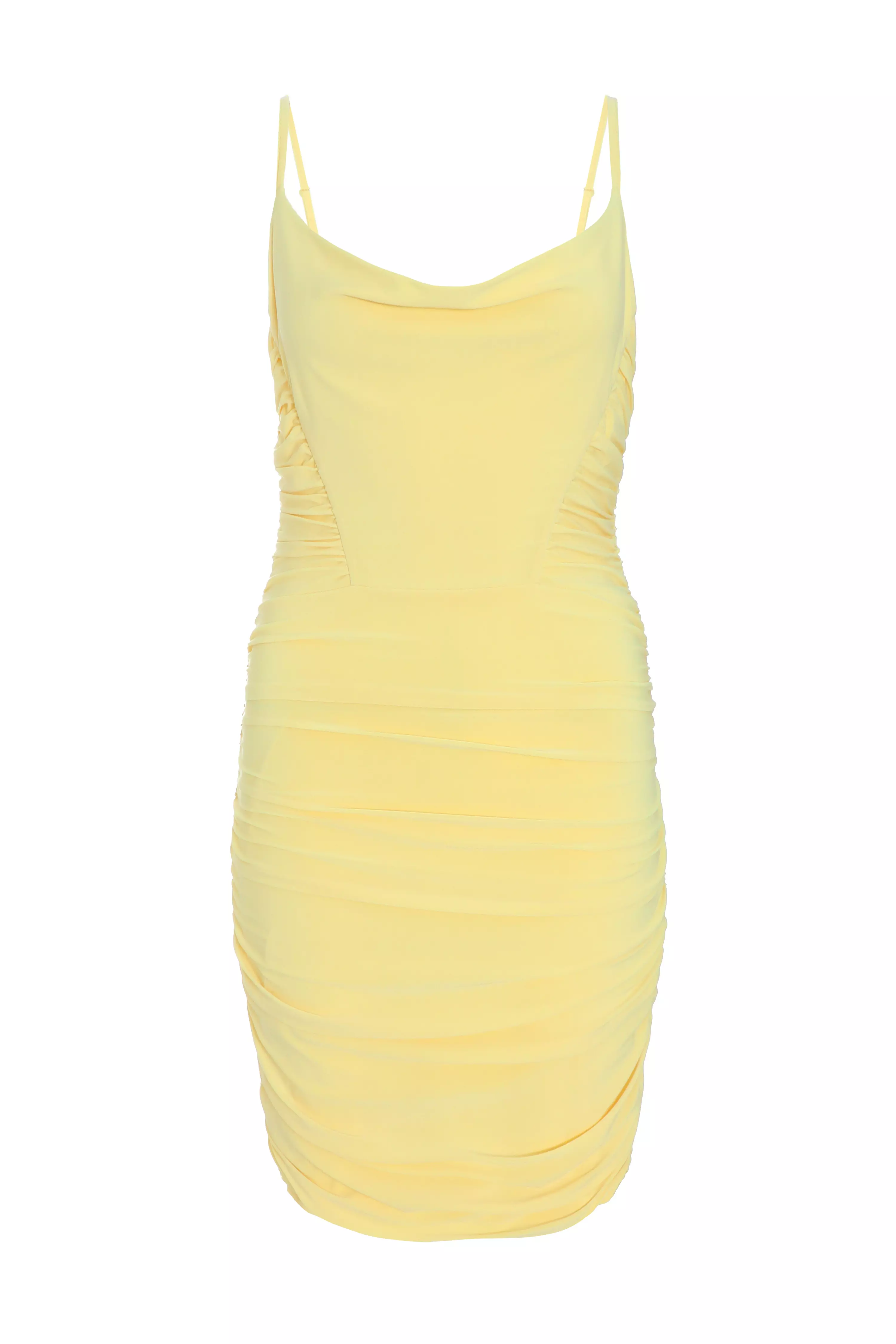 Yellow Ruched Bodycon Mini Dress