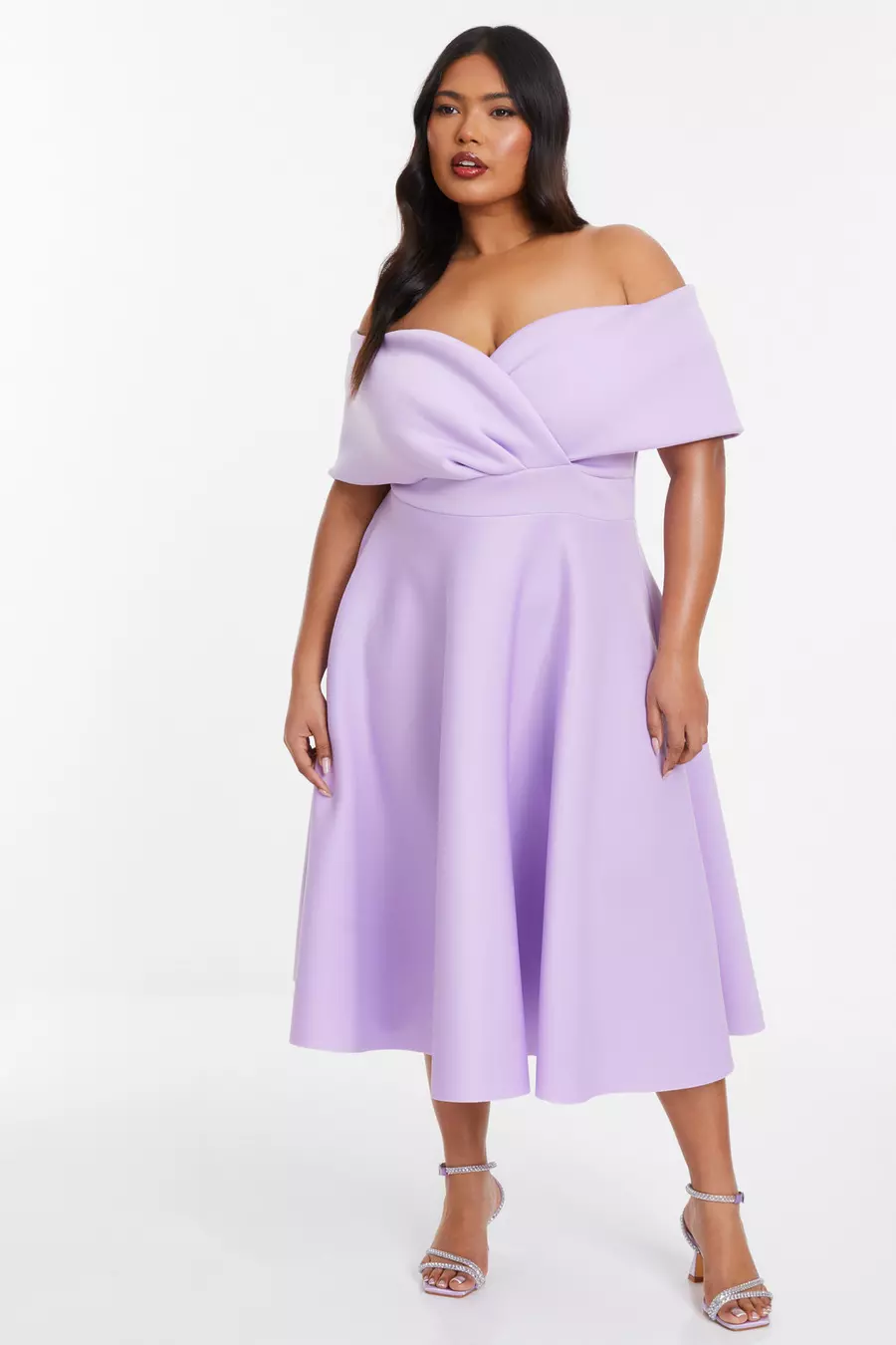 Curve Lilac Midi Skater Dress QUIZ Clothing