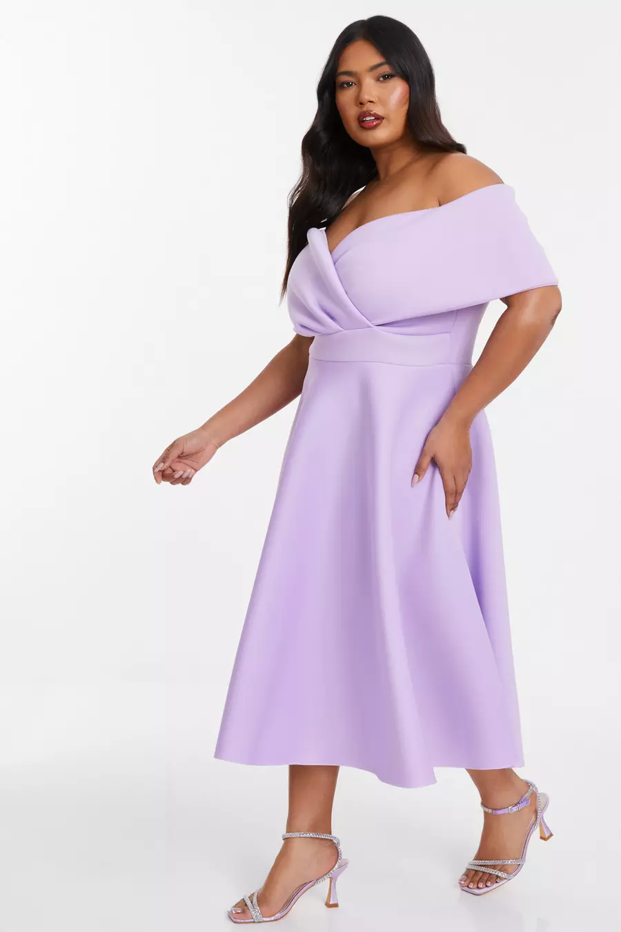 Curve Lilac Midi Skater Dress QUIZ Clothing