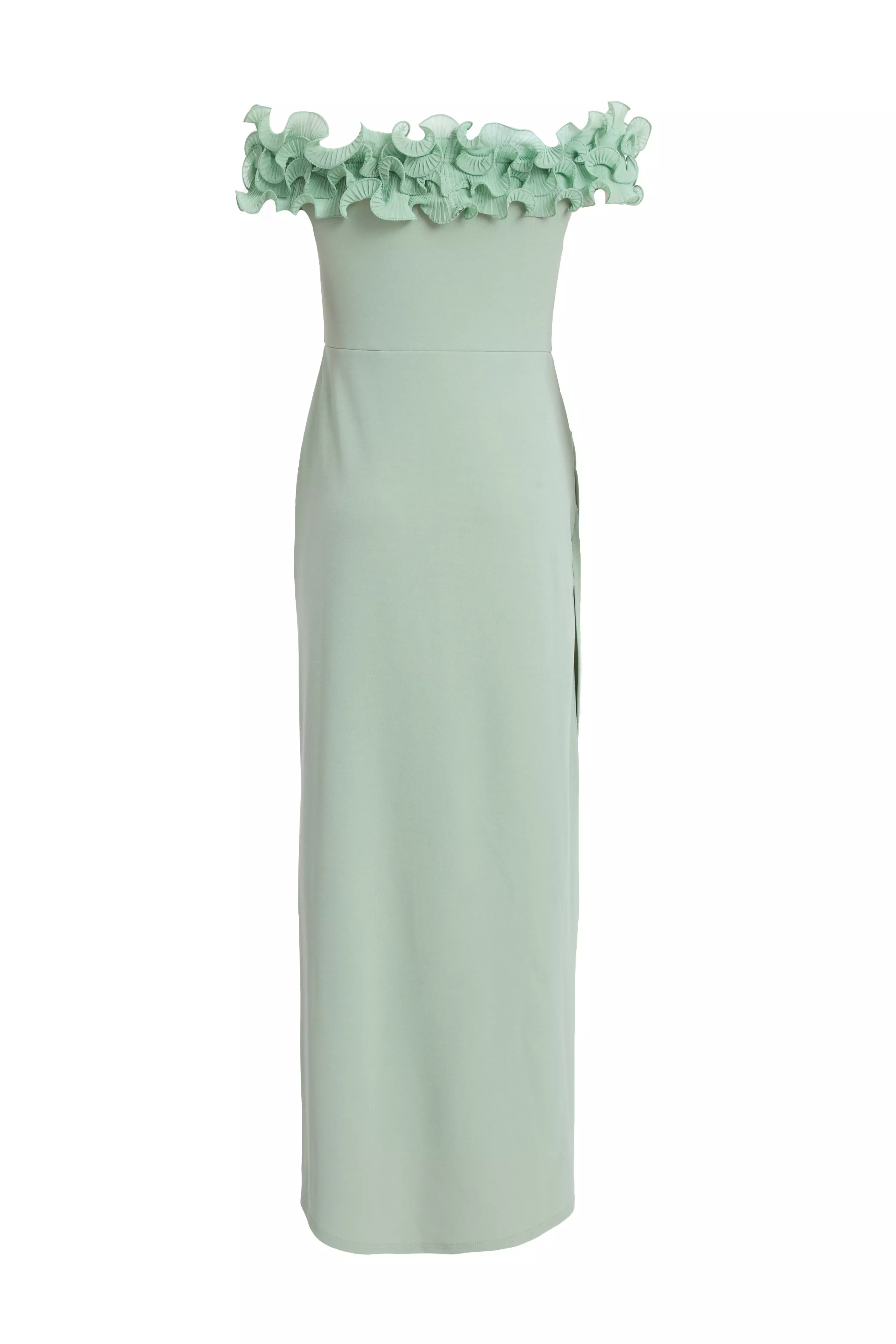 Petite Sage Green Ruffle Bardot Maxi Dress