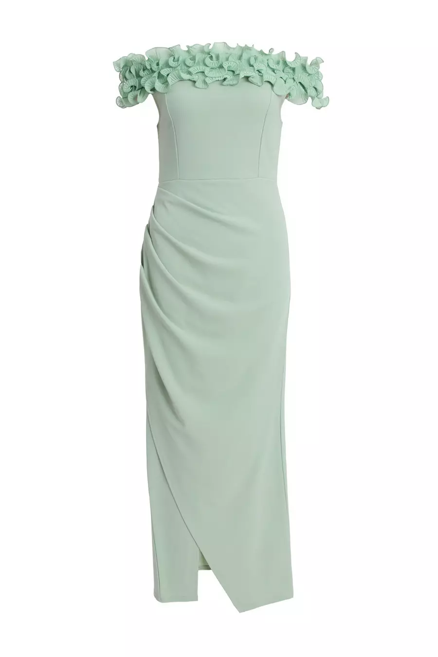 Quiz green bardot embellished maxi dress hotsell