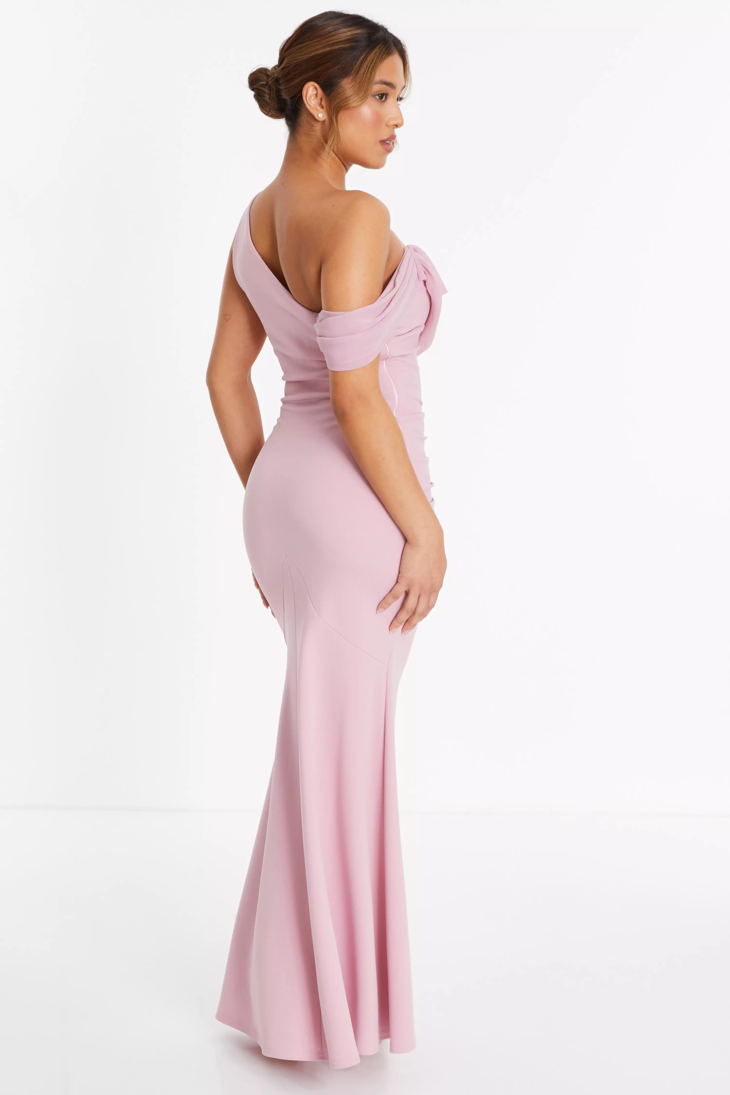 Petite Pink Asymmetric Cowl Neck Maxi Dress