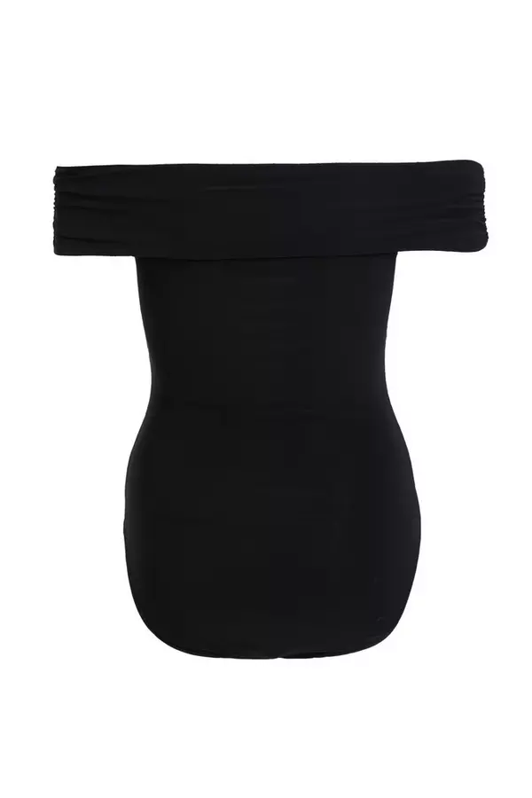 Petite Black Bardot Wrap Bodysuit