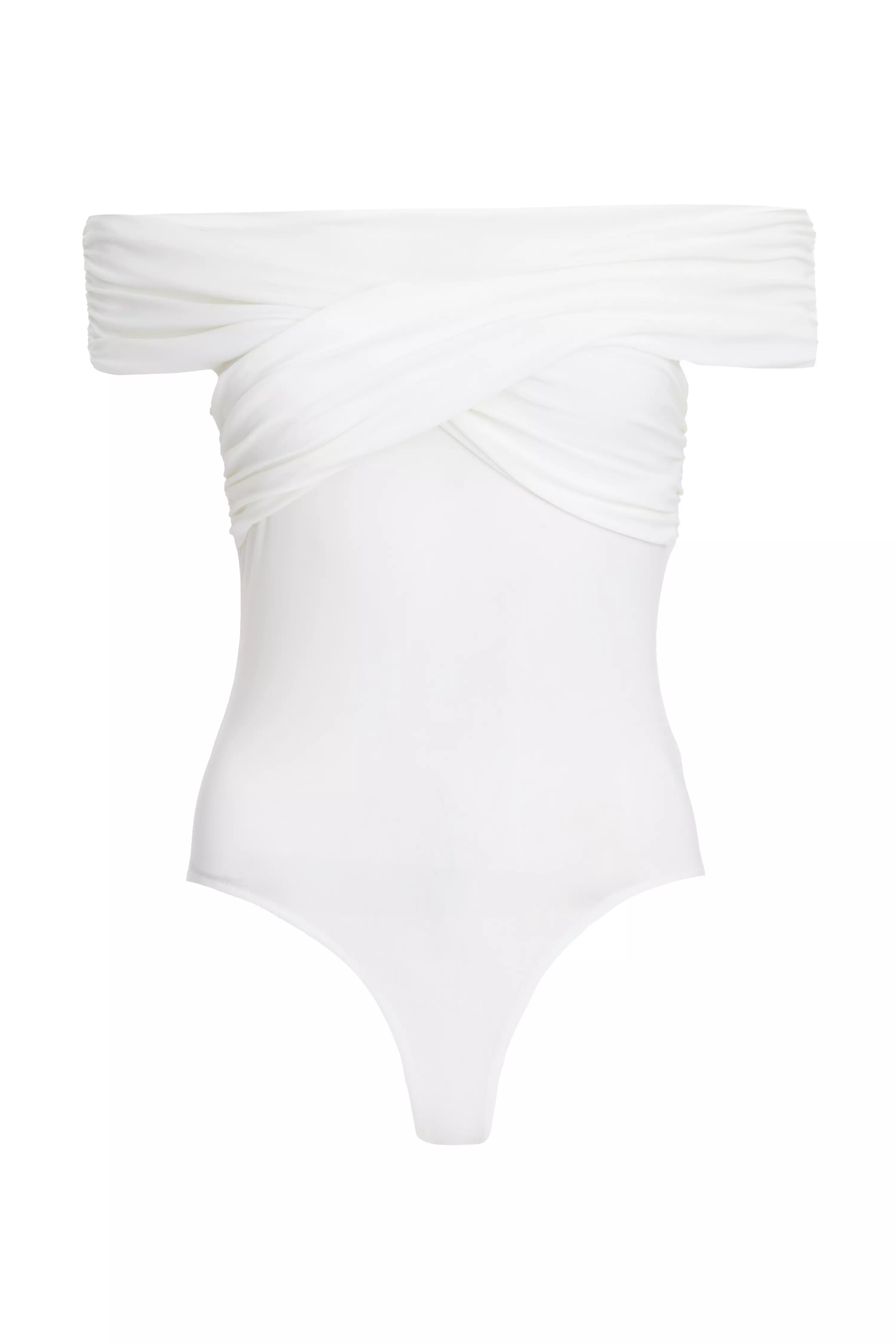 Petite Cream Bardot Wrap Bodysuit