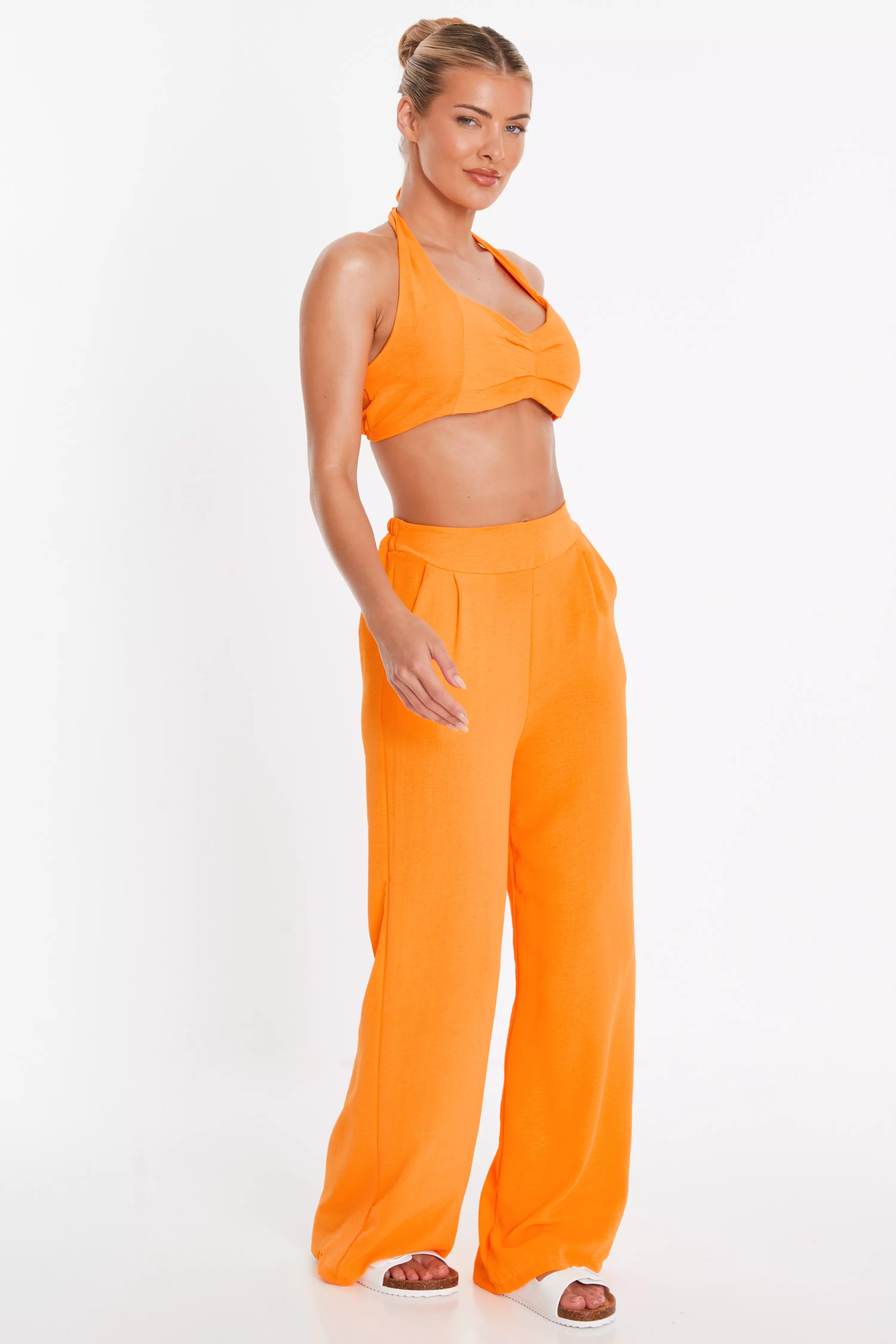 Orange Halter Neck Crop Top