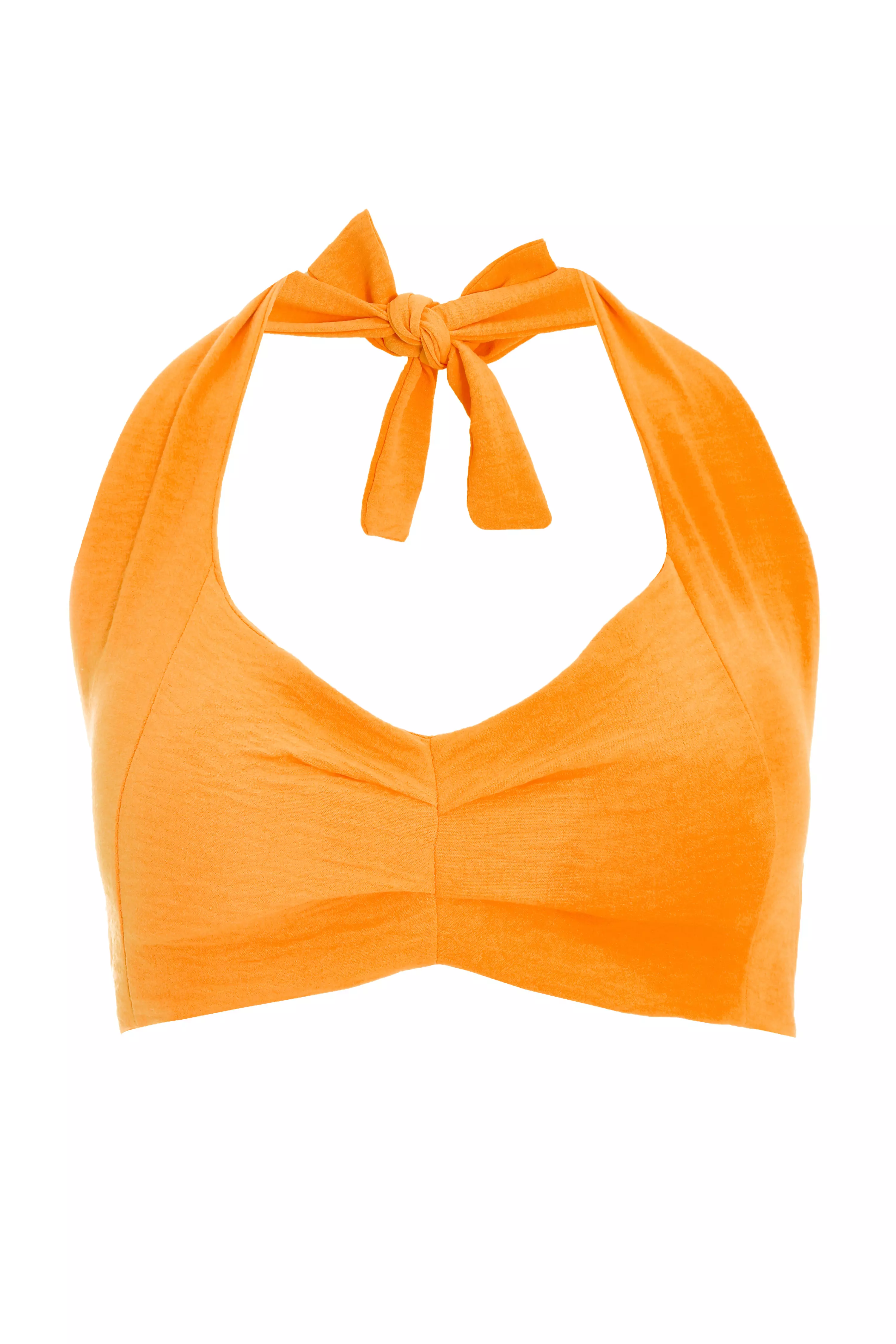 Orange Halter Neck Crop Top