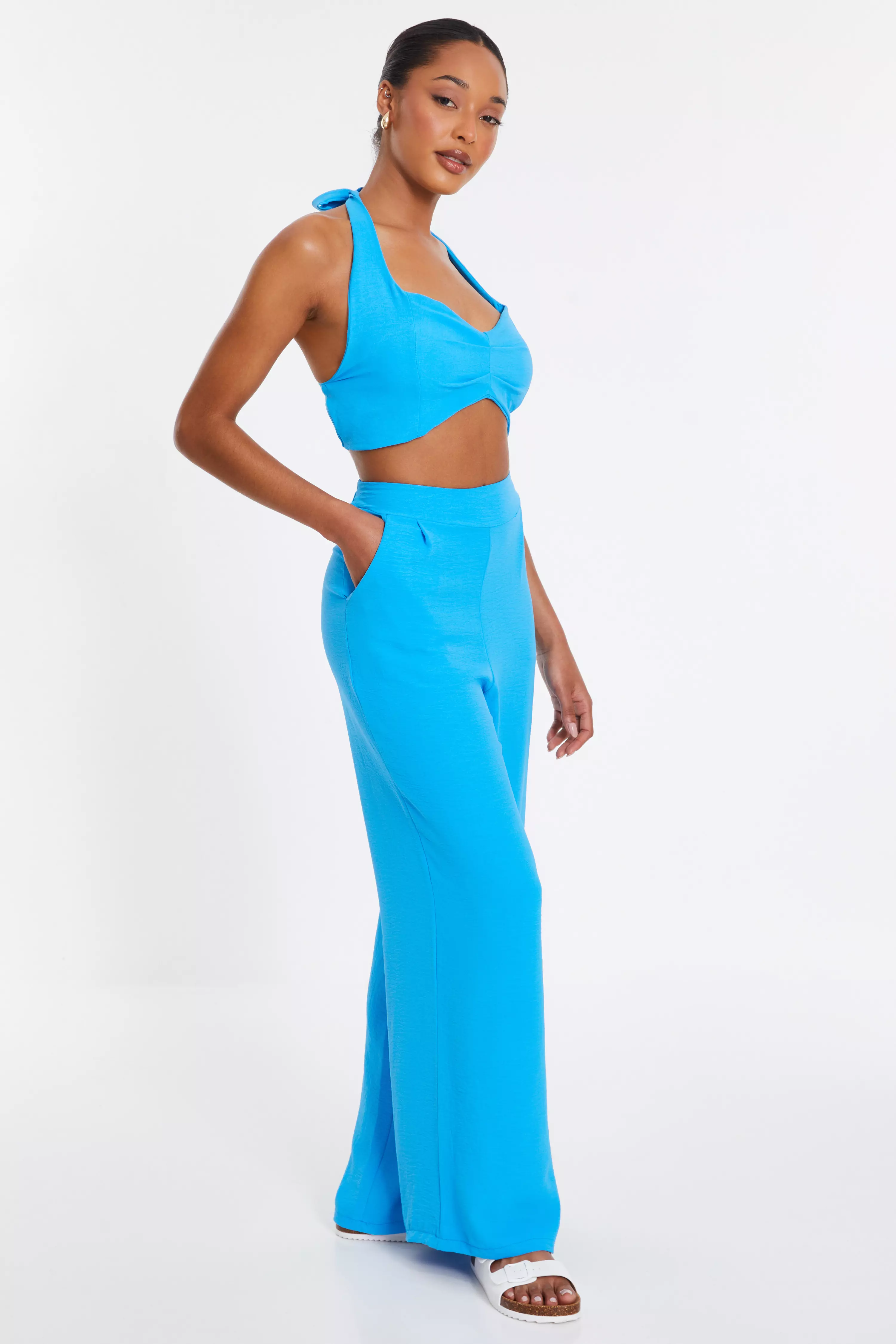 Turquoise Wide Leg Trousers