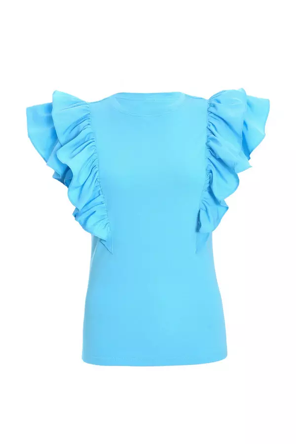Turquoise Double Frill Sleeve Top
