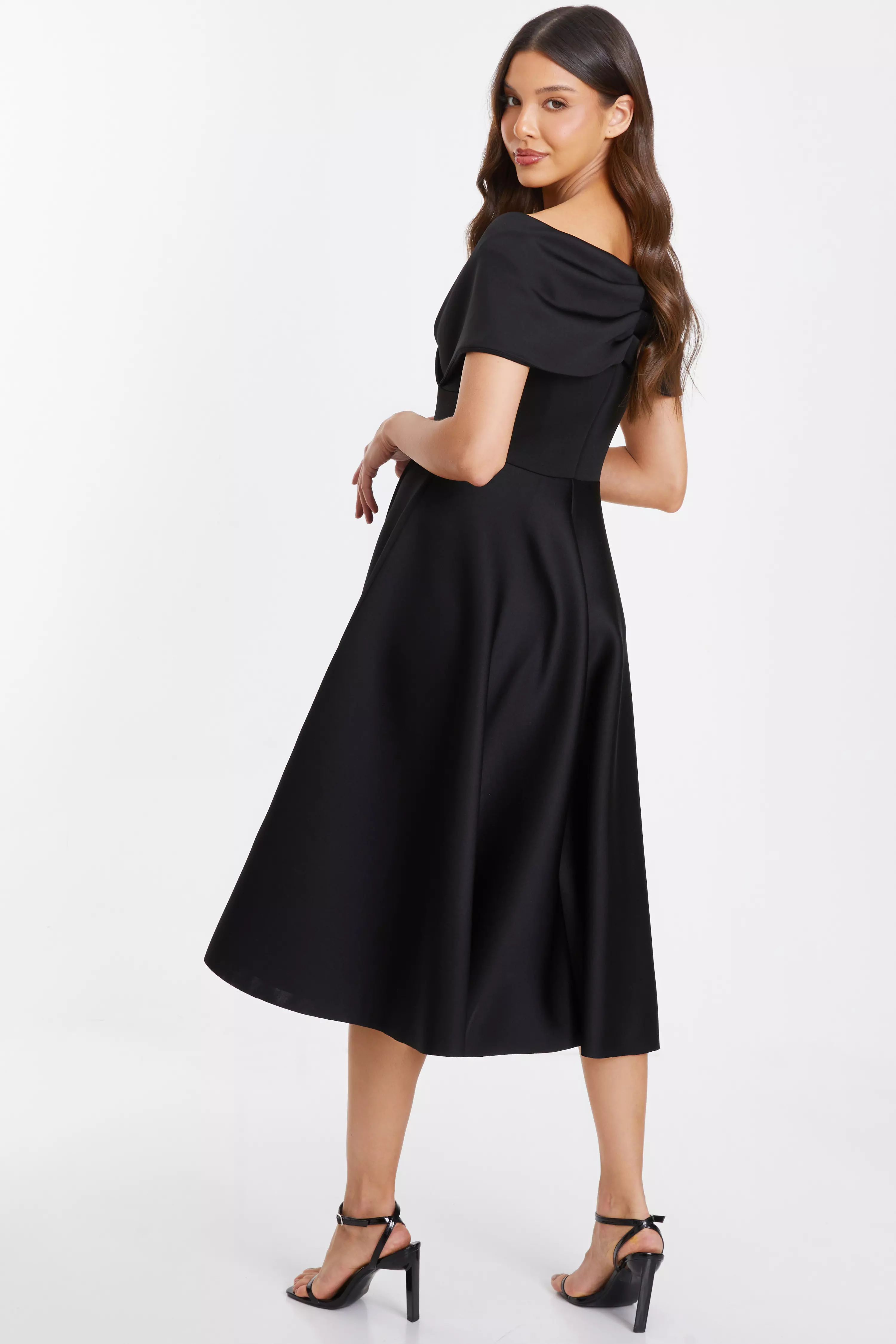 Black Bardot Skater Midi Dress