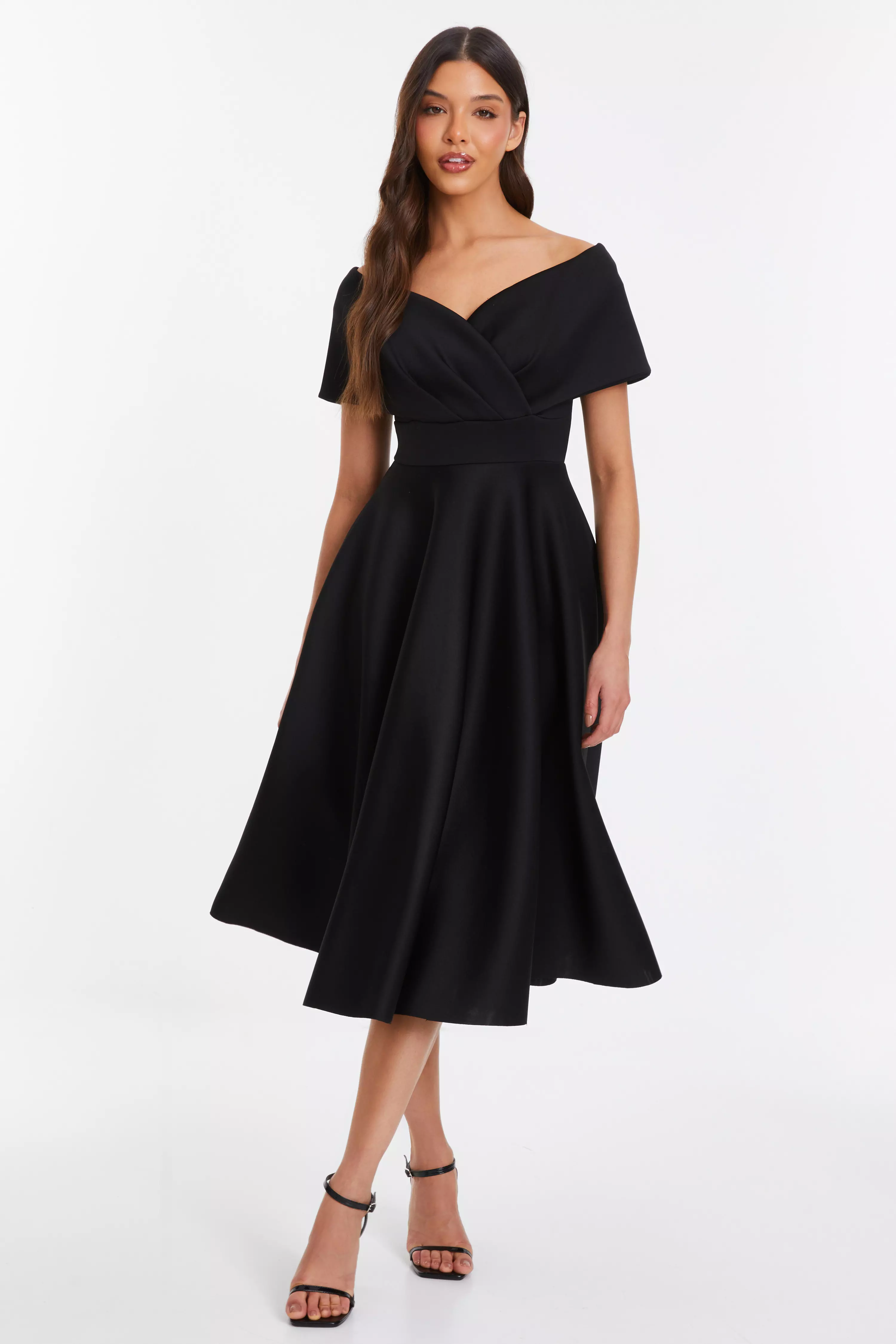 Black Bardot Skater Midi Dress