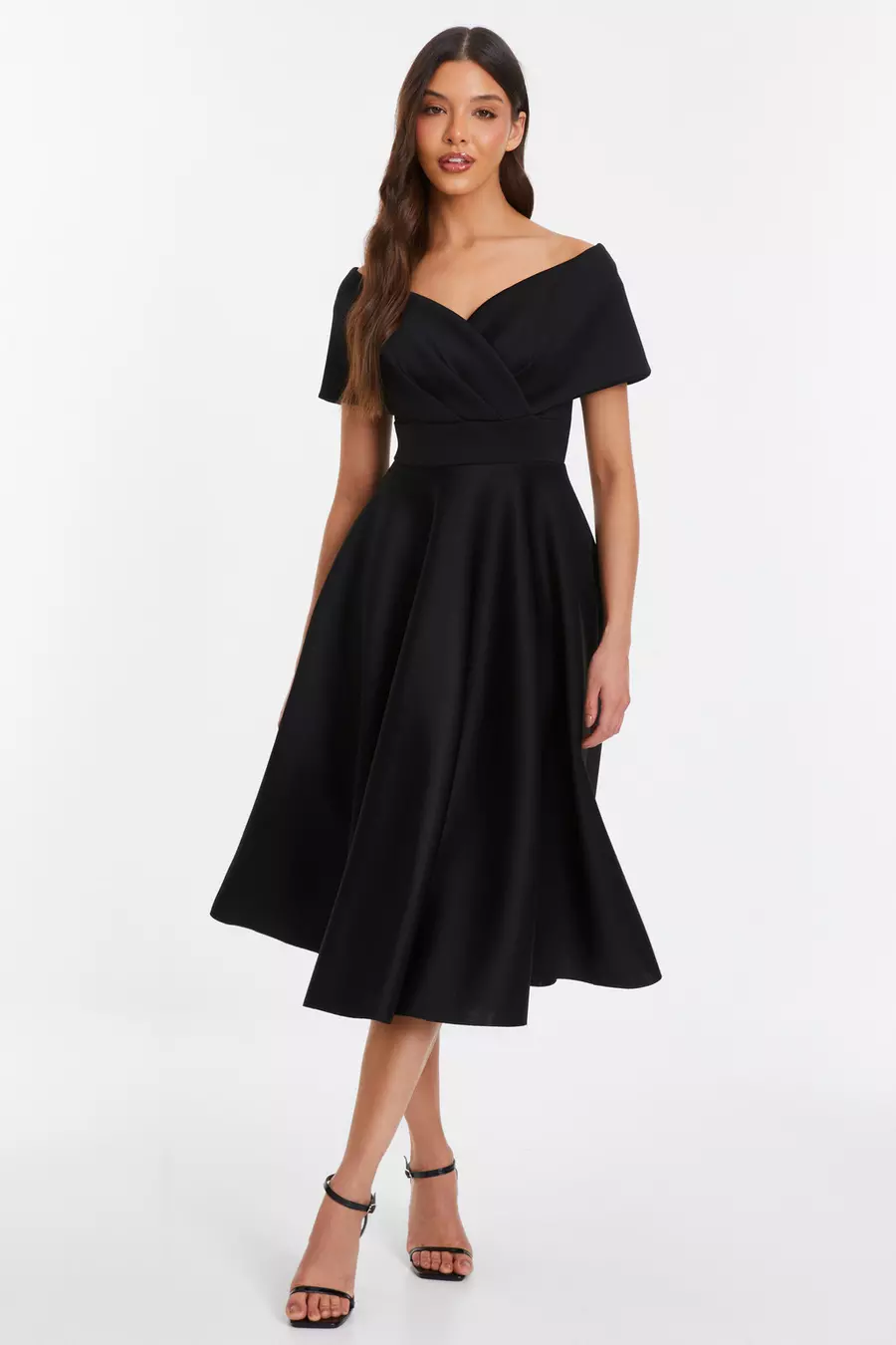 Black Bardot Skater Midi Dress QUIZ Clothing