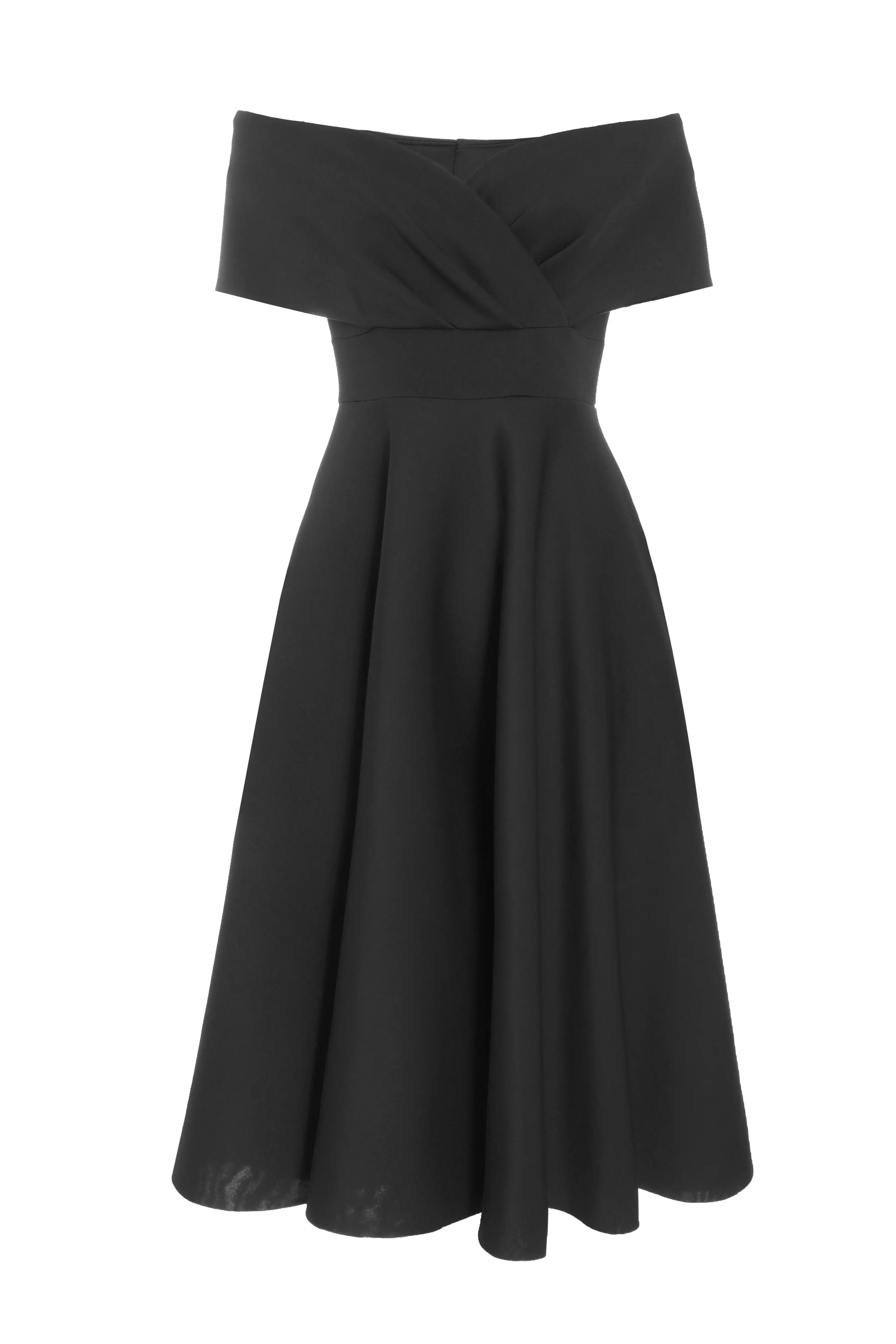 Black Bardot Skater Midi Dress